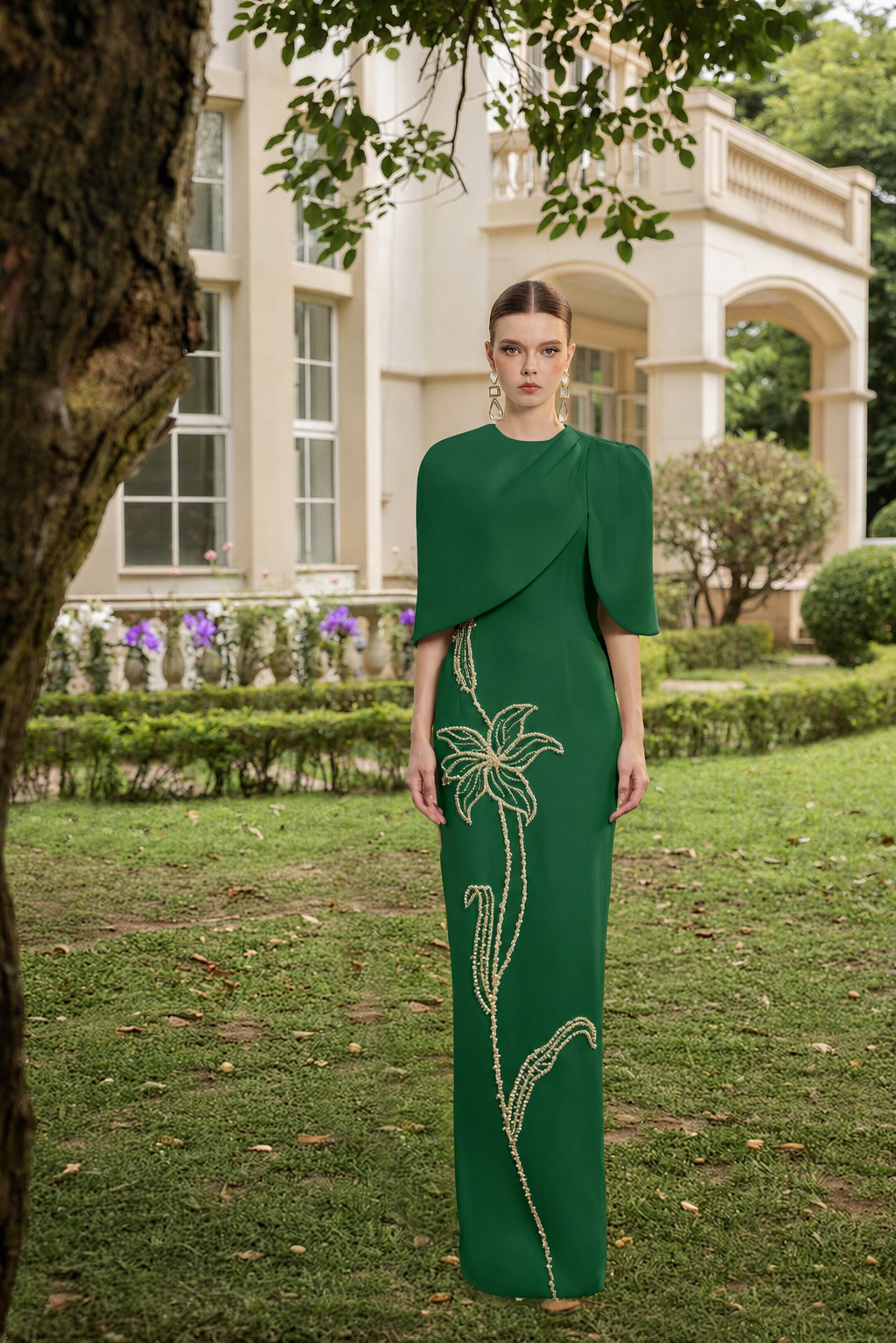 Rosalie Crepe Dress with louise crepe cape