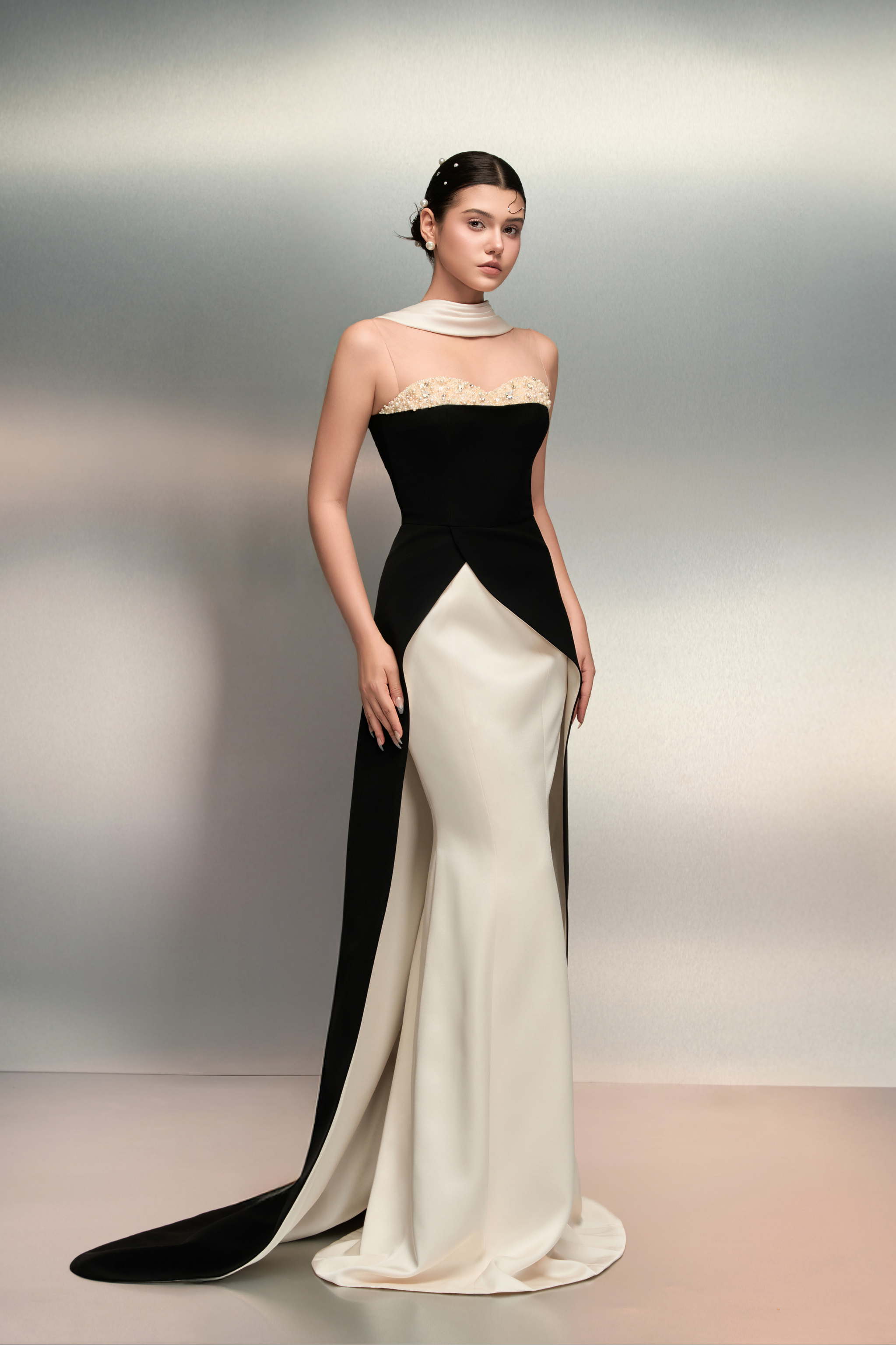 Lulwa crepe and silk taffeta dress