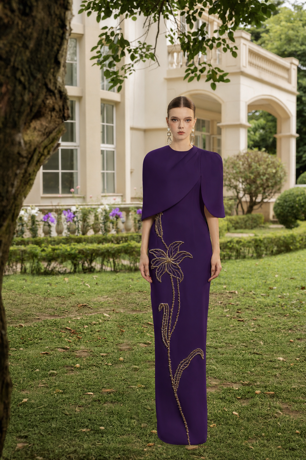 Rosalie Crepe Dress with louise crepe cape
