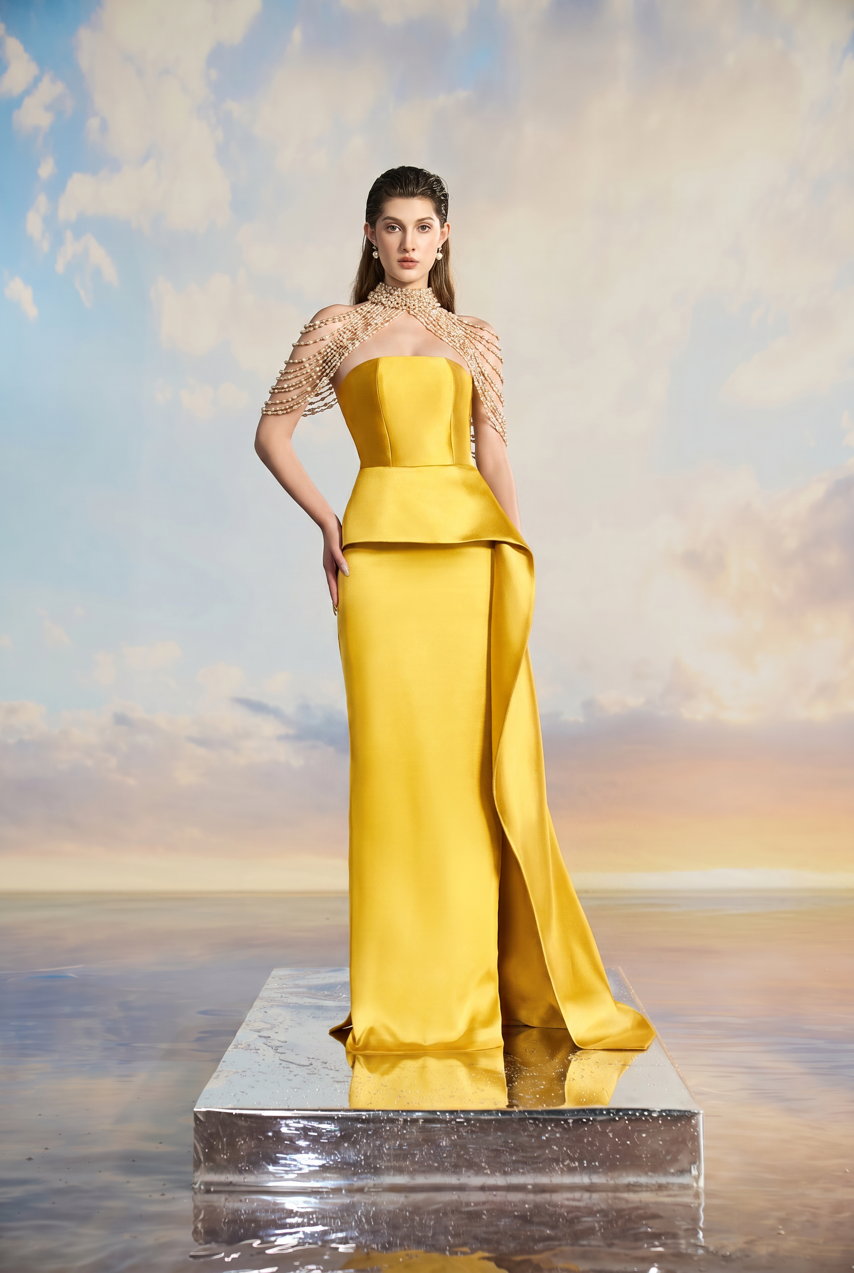 Madeline Royal Taffeta flow pearl dress