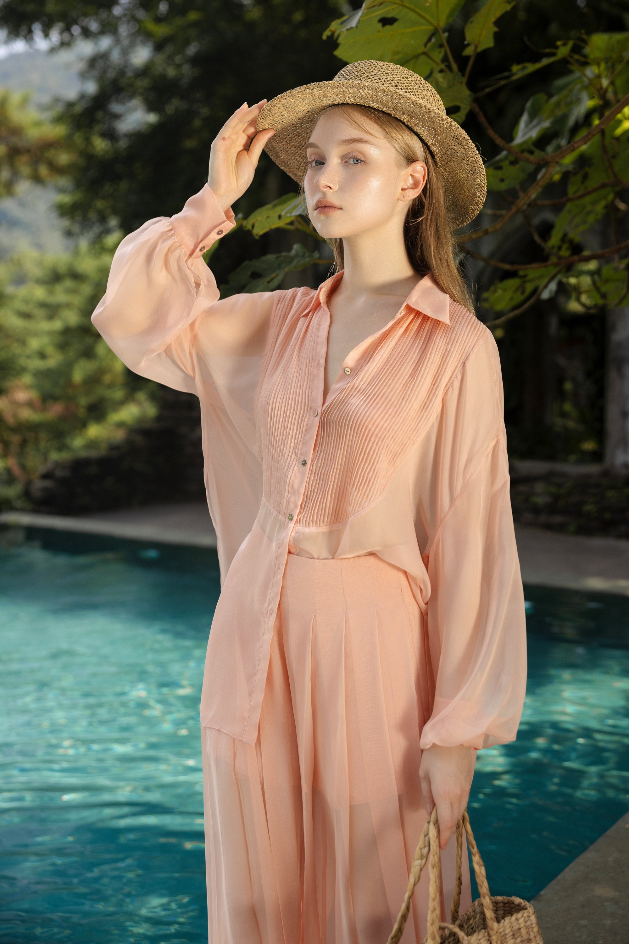 Set Melita silk pleated shirt & silk pants