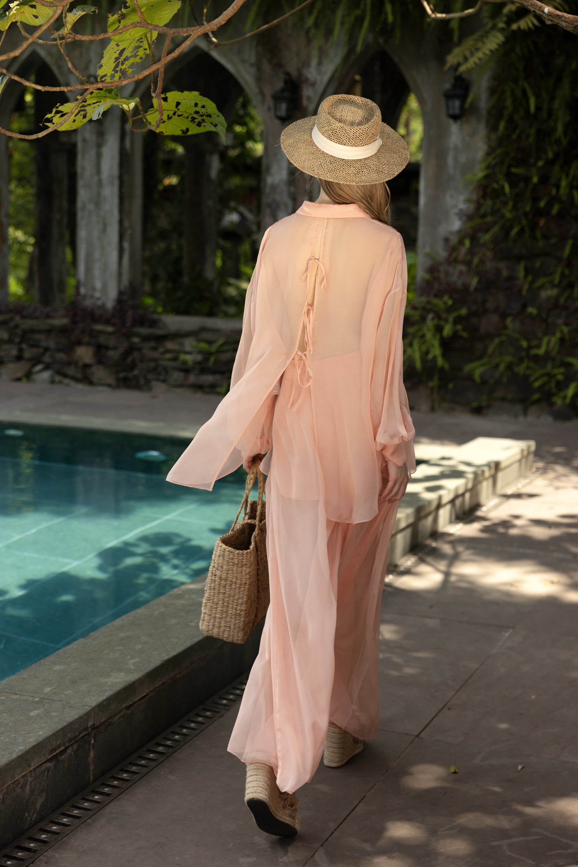 Set Melita silk pleated shirt & silk pants