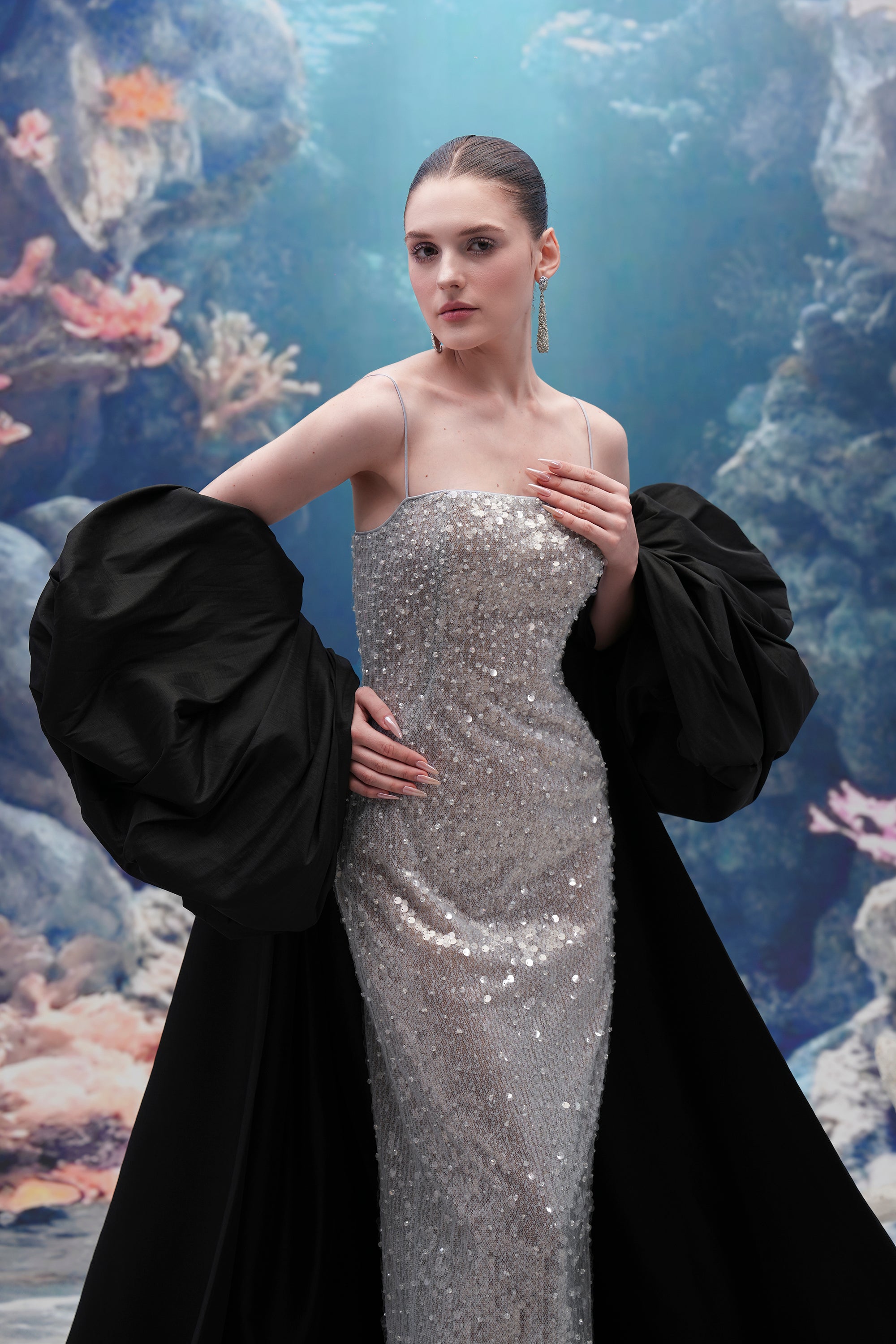 Moirae Sequin Dress & Marisol Taffeta Cape