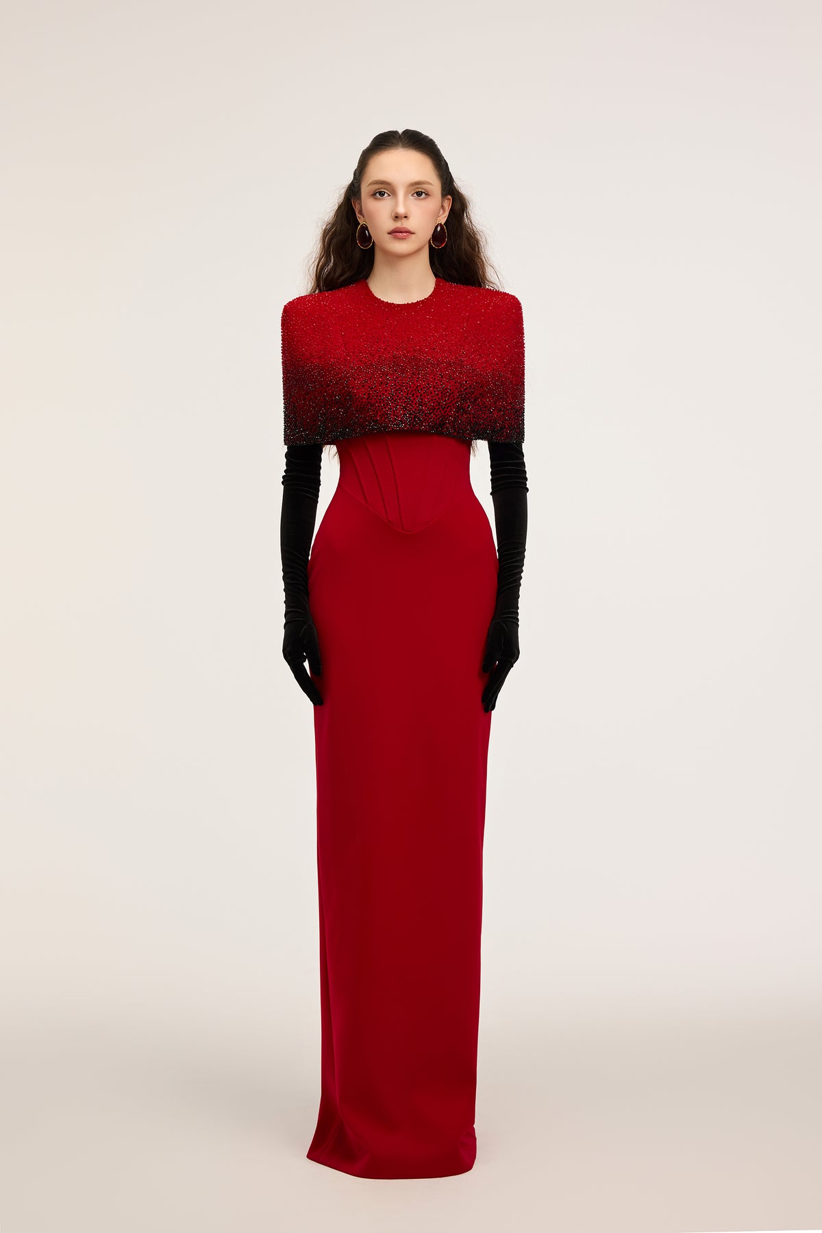 Elira Crepe dress and Velvet Gloves