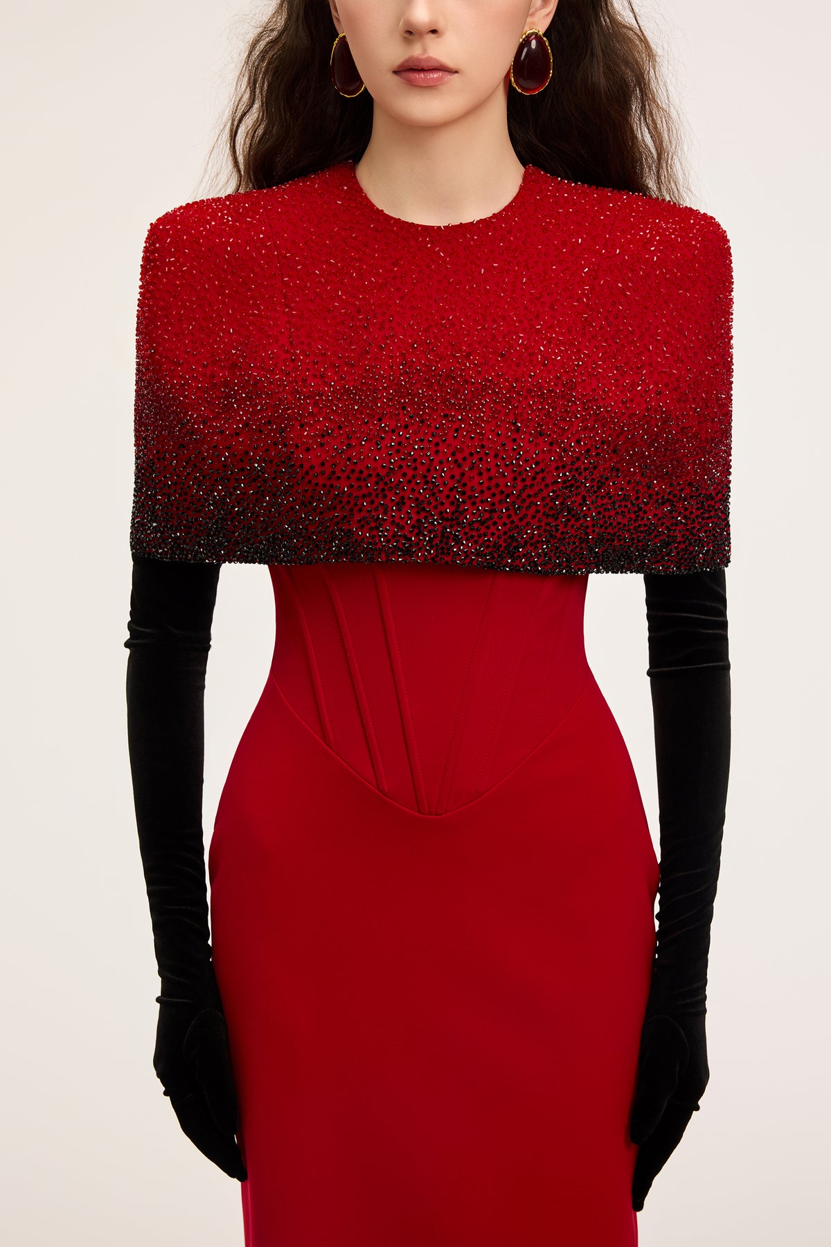Elira Crepe dress and Velvet Gloves