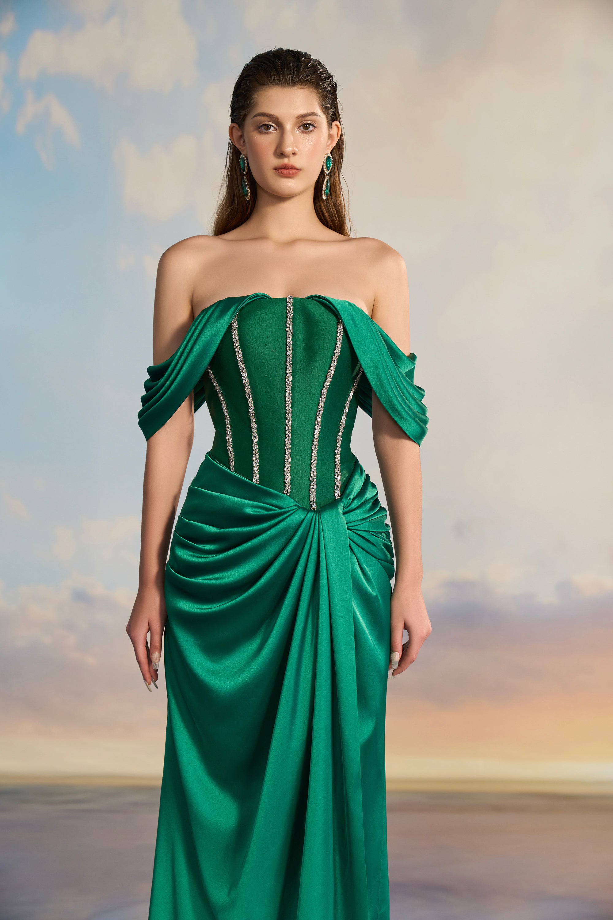 Selina Royal Taffeta off shoulder dress