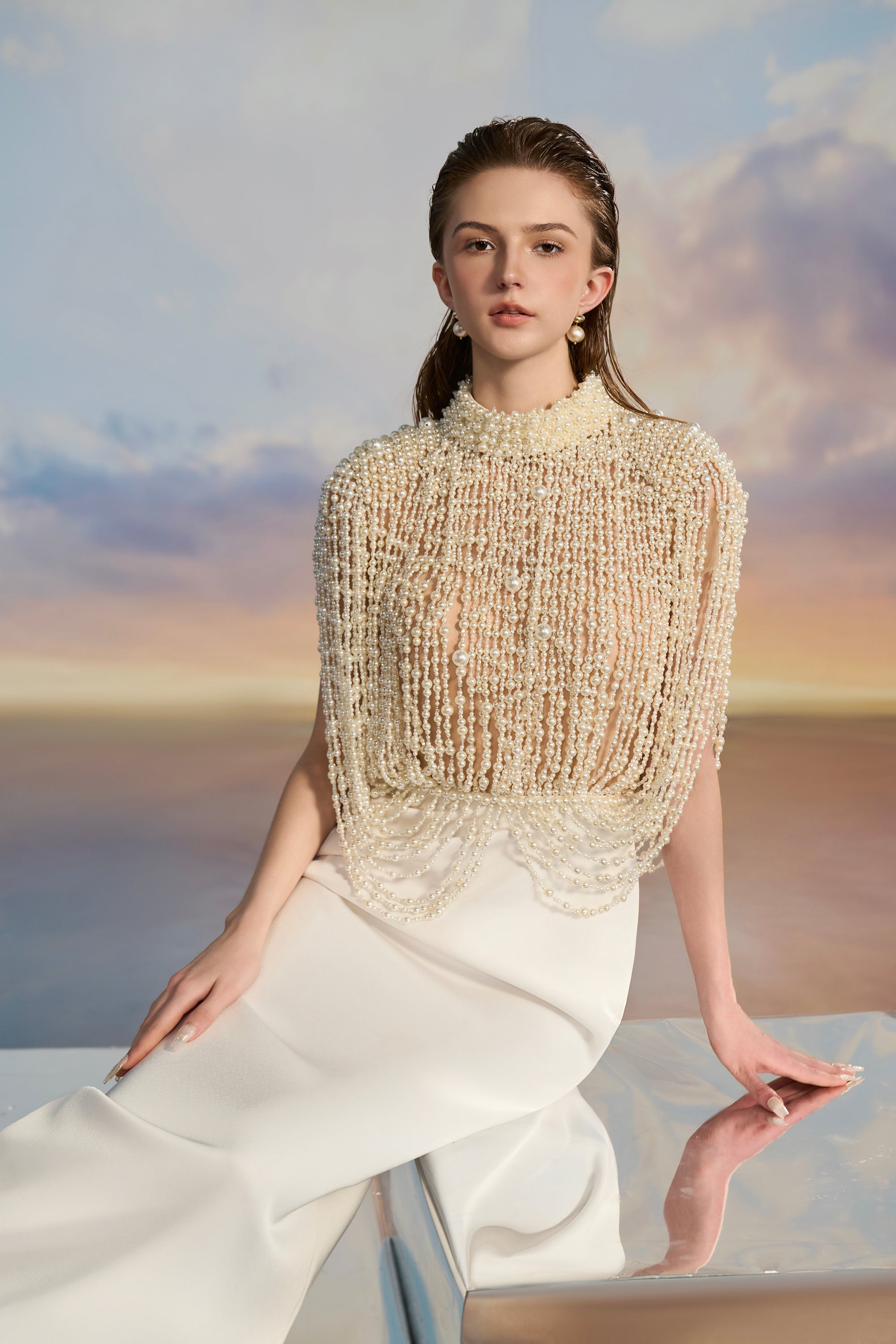 Celine Pearl mixed Luxury Taffeta dress