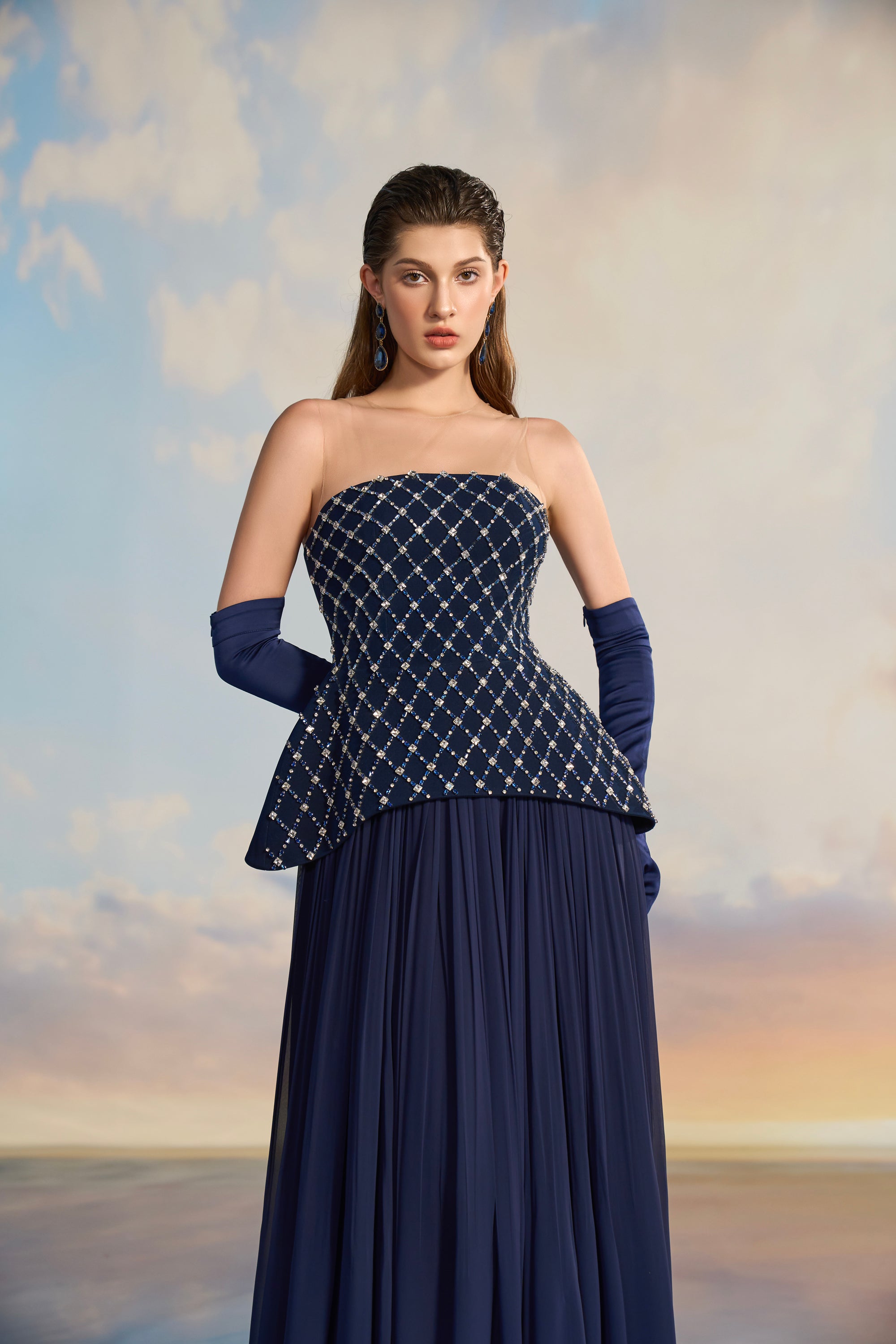 Taylor Crepe mixed Chiffon Flared dress