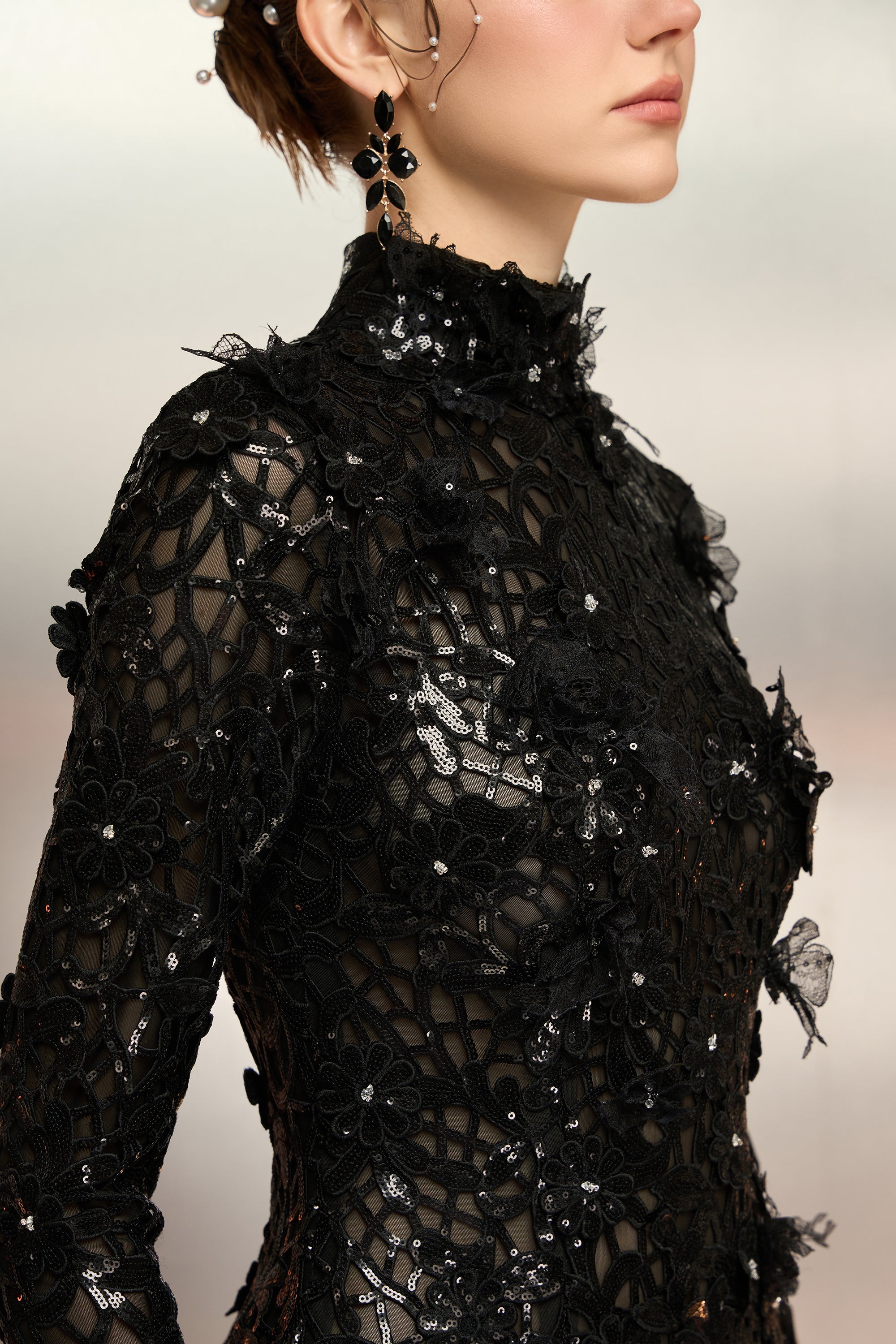Khubayza sequin lace and taffeta dress