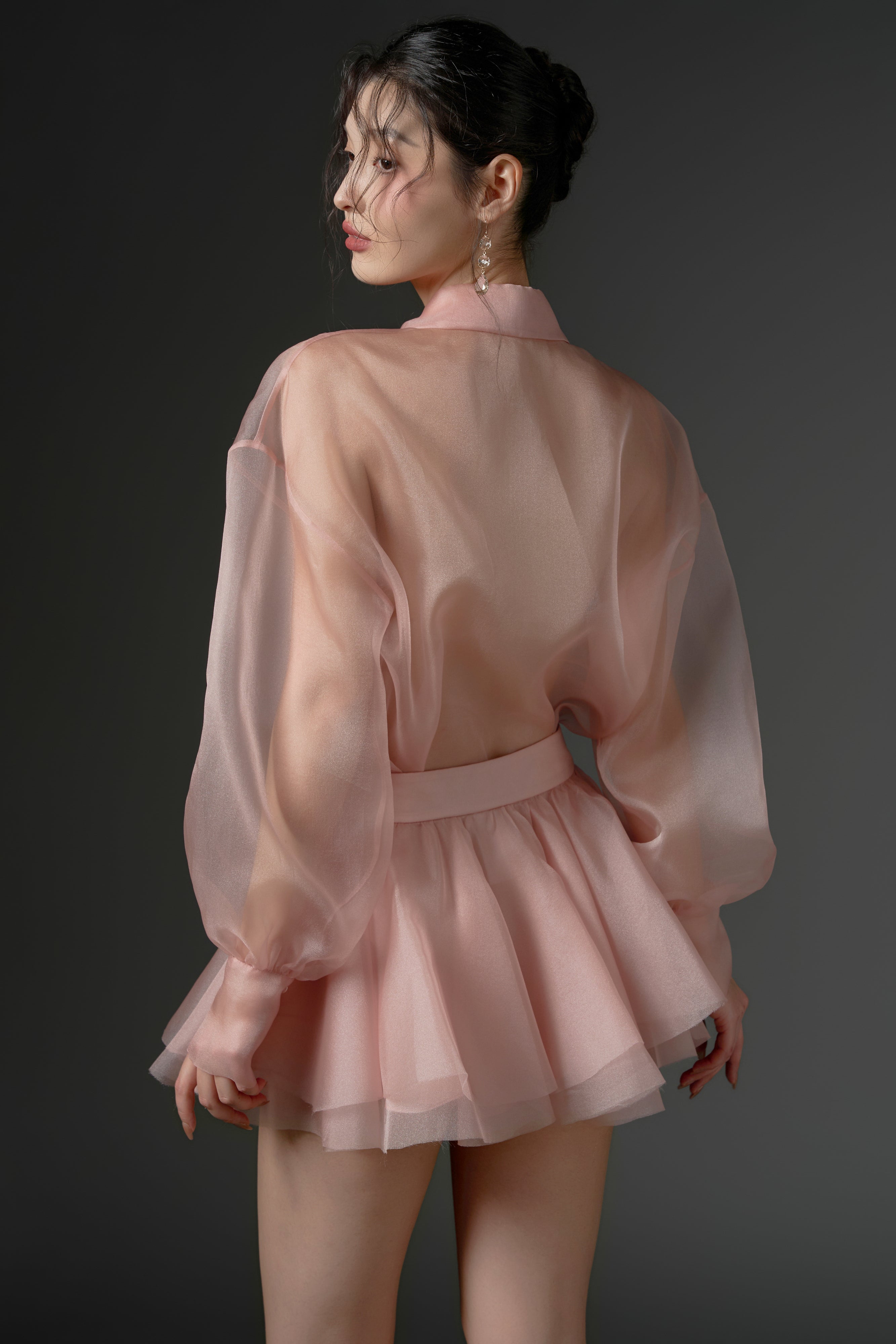 Timsah organza flower shirt with Zarafa organza pleated skirt