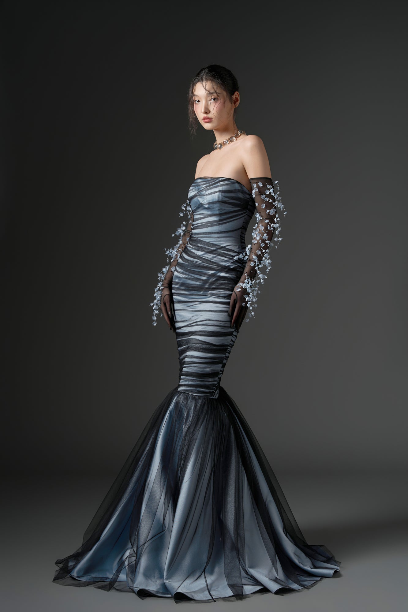 Hisan tulle and silk dress & Namir flower gloves