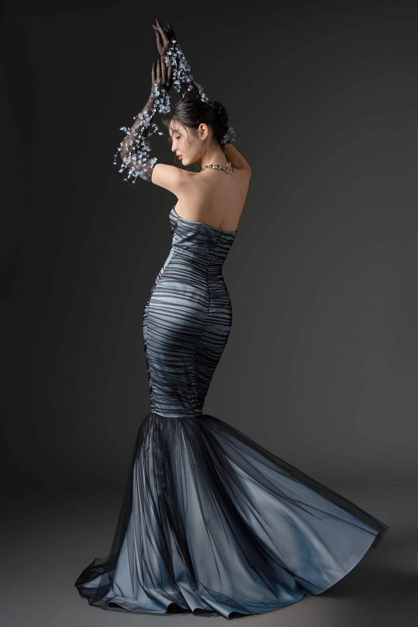 Hisan tulle and silk dress & Namir flower gloves