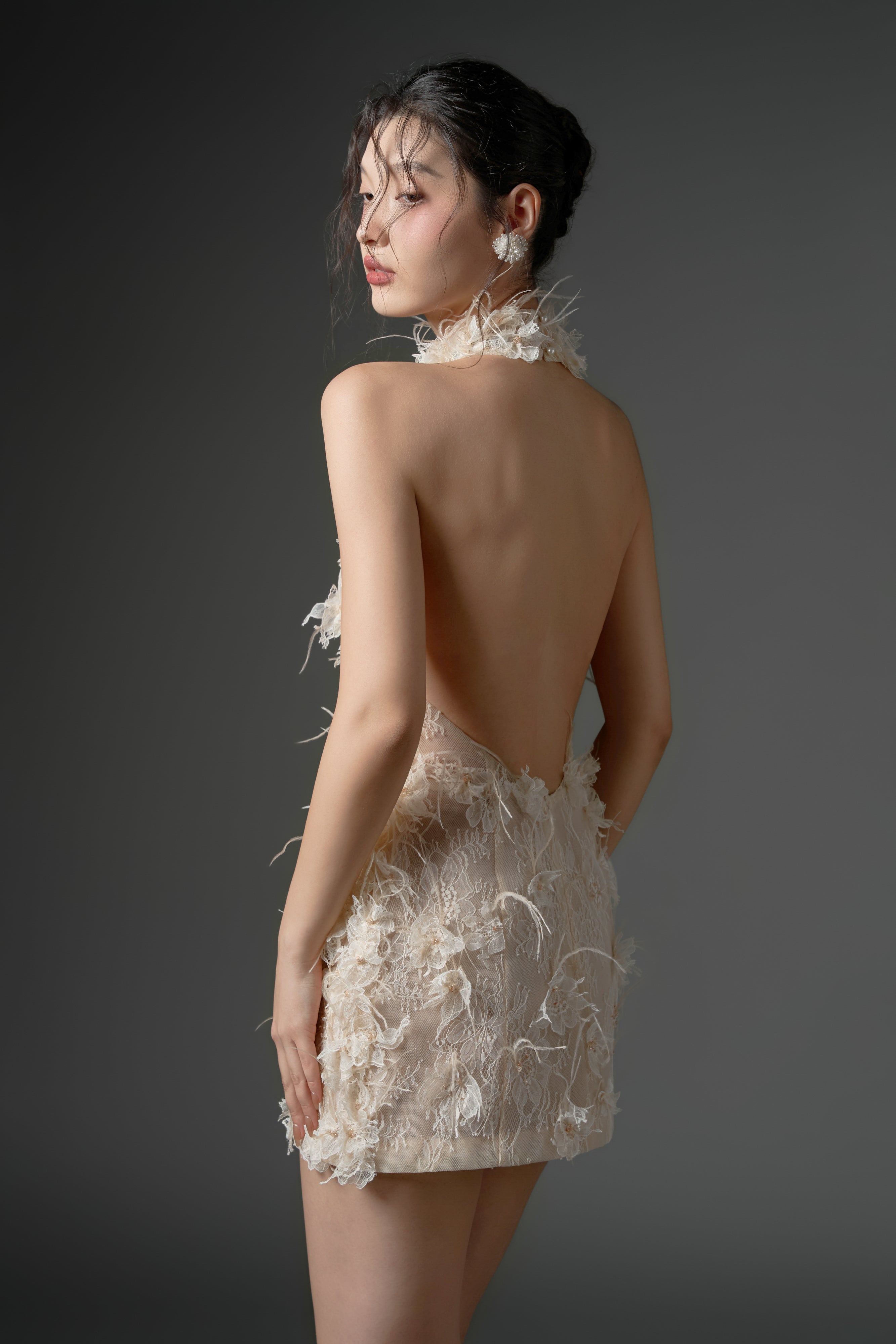 Asad lace flower and feather dress