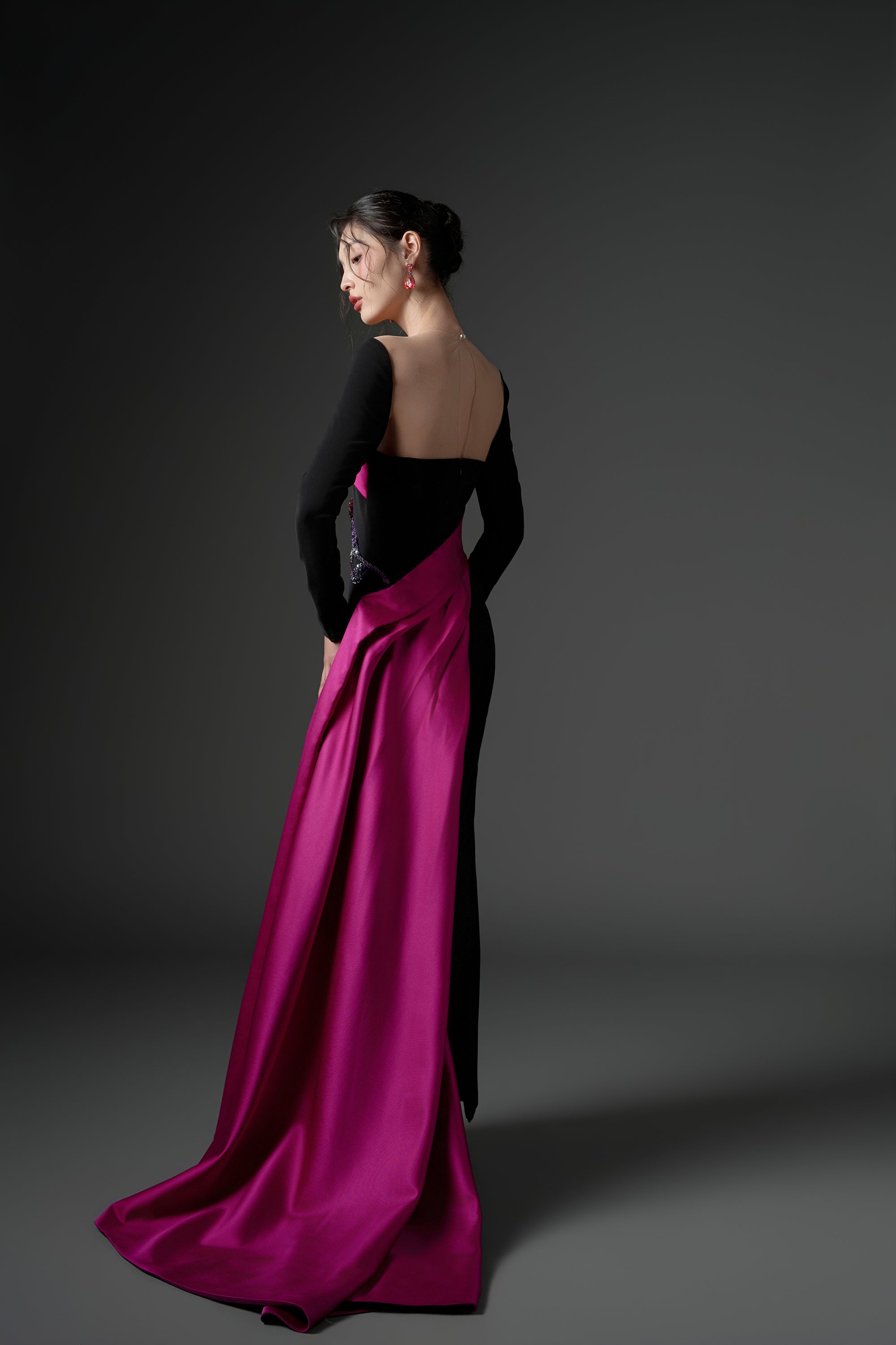 Farbiyoun crepe and royal taffeta dress