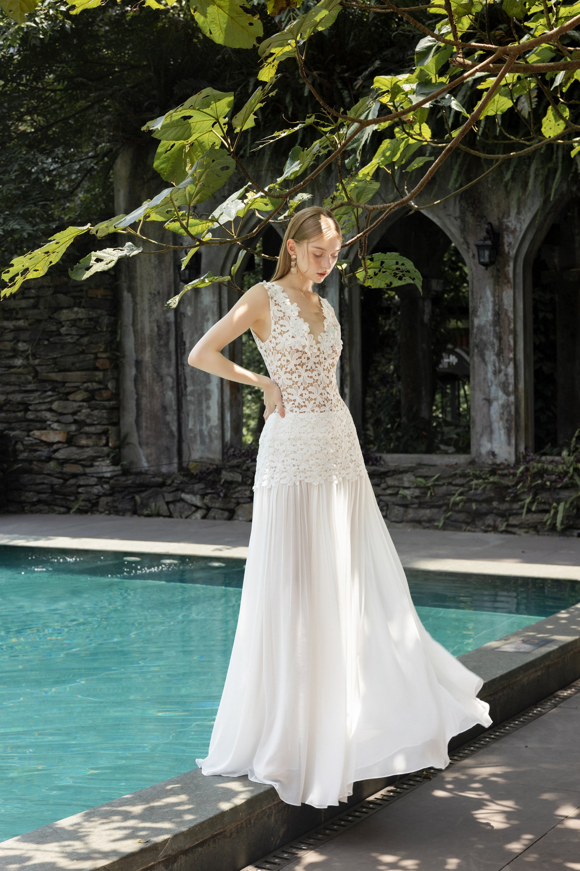 Gabriella floral lace mixed chiffon dress