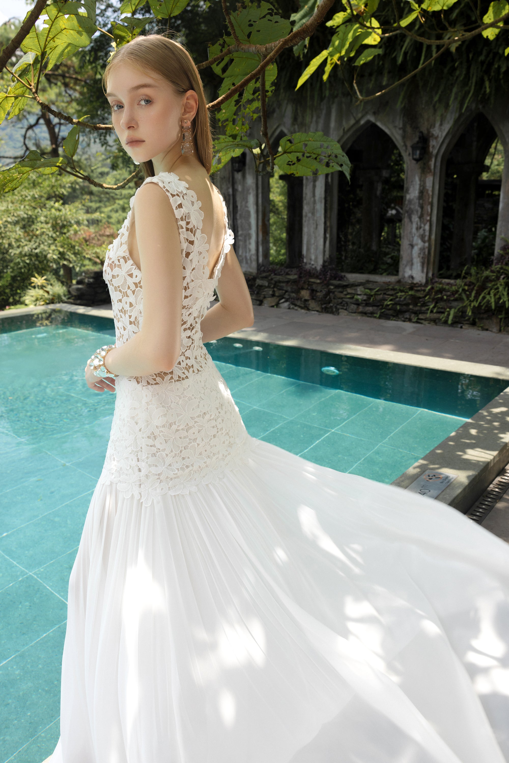 Gabriella floral lace mixed chiffon dress