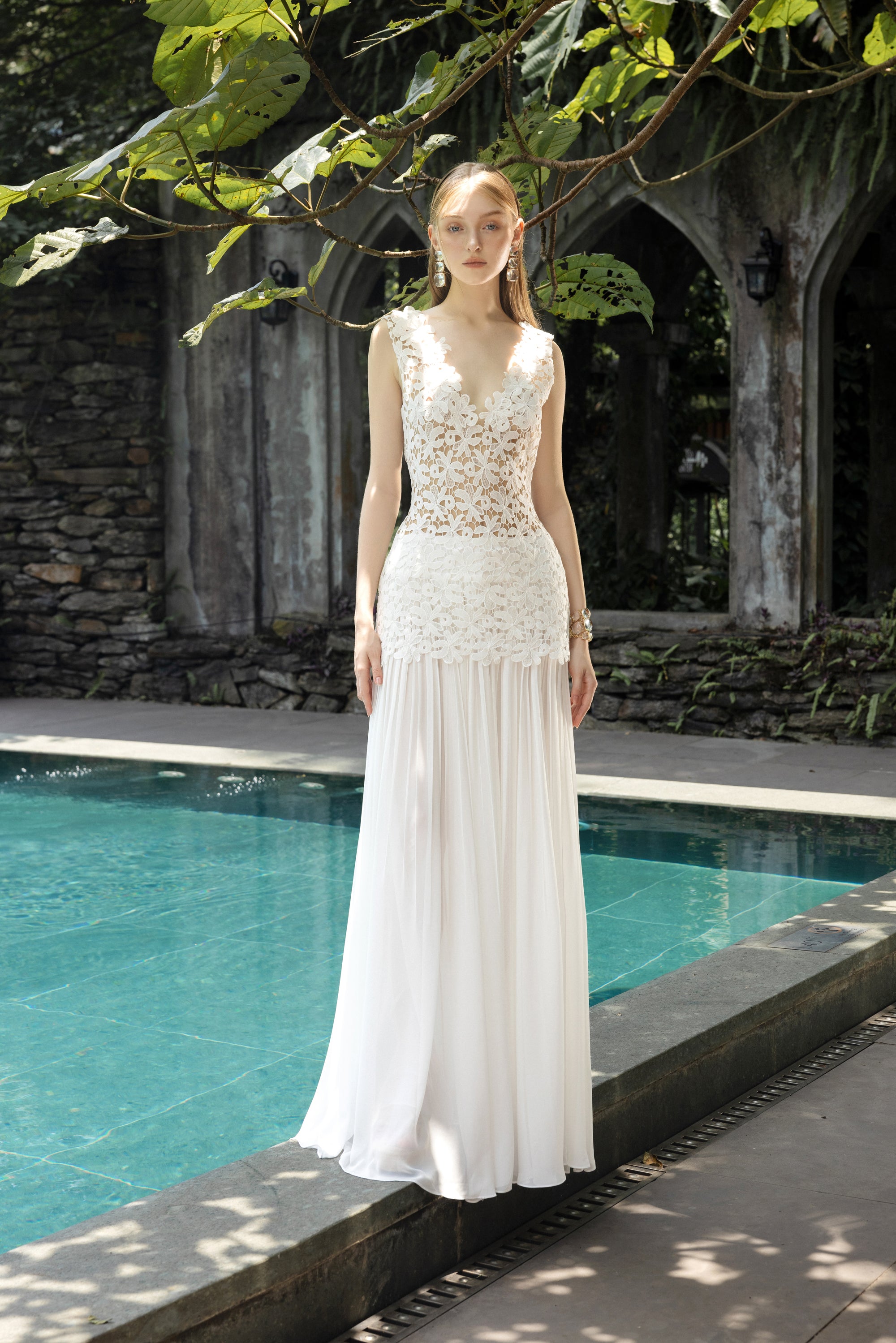 Gabriella floral lace mixed chiffon dress