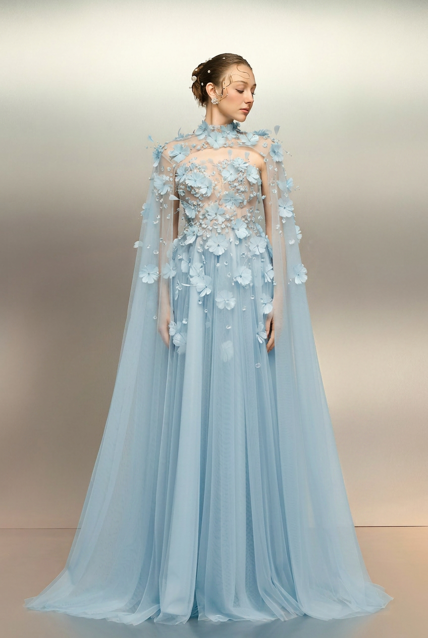 Rumram tulle flower dress & Kamilia tulle flower cape