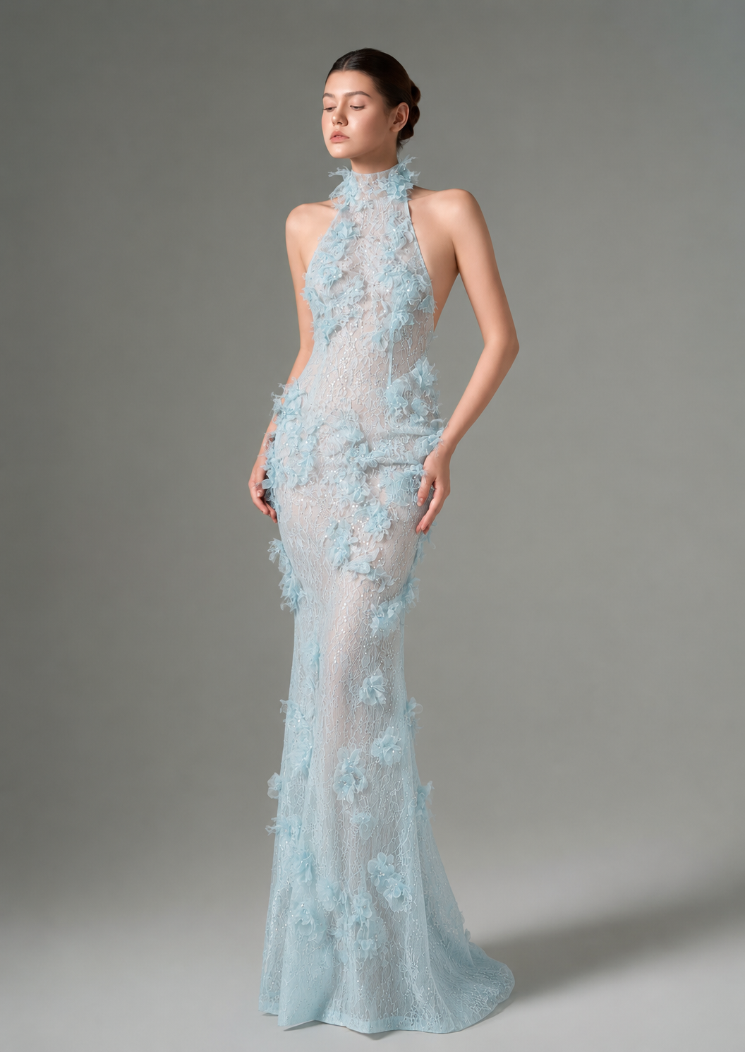 Aylin floral lace halter neck dress