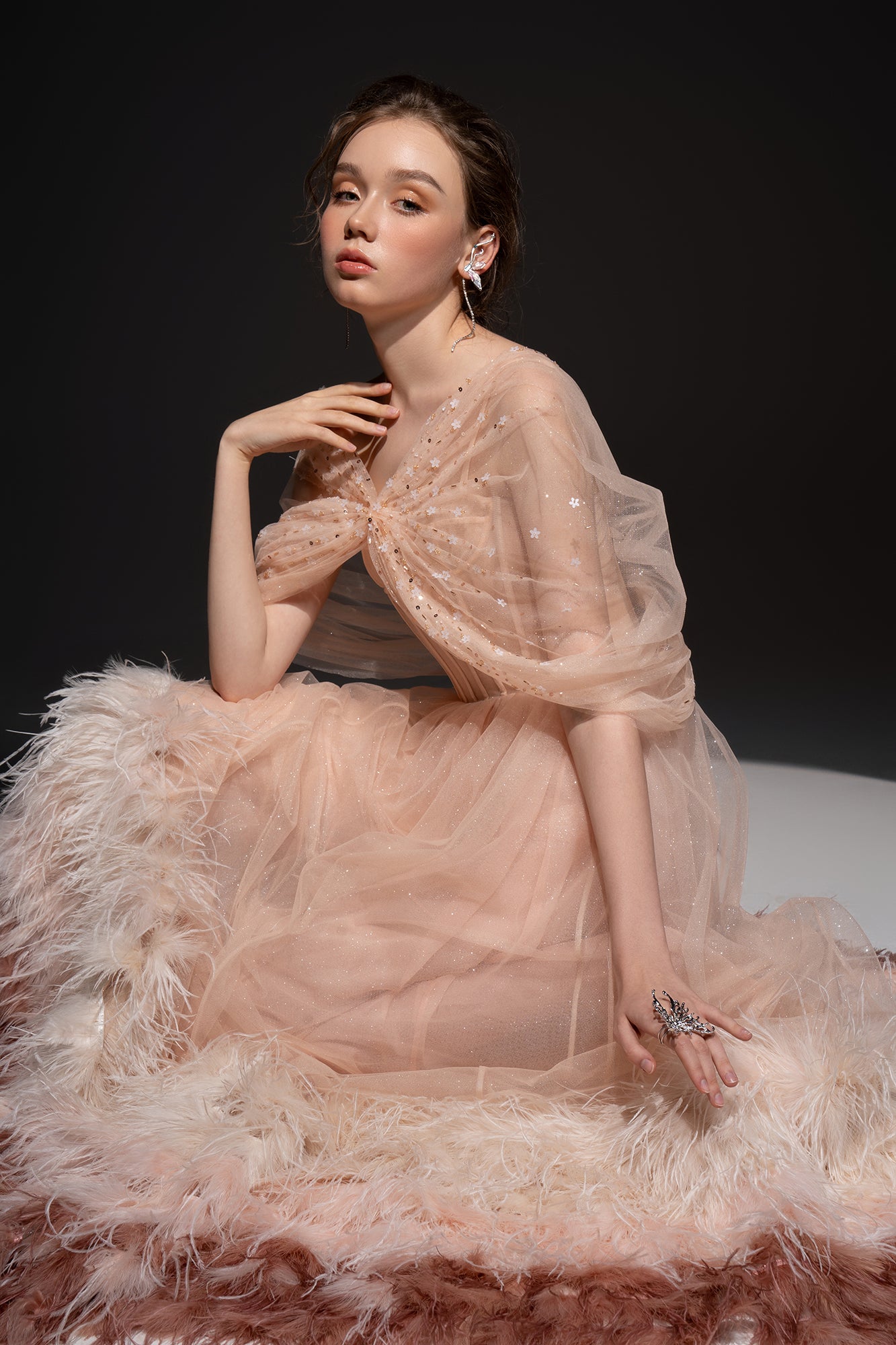 Cristina Tulle feather dress