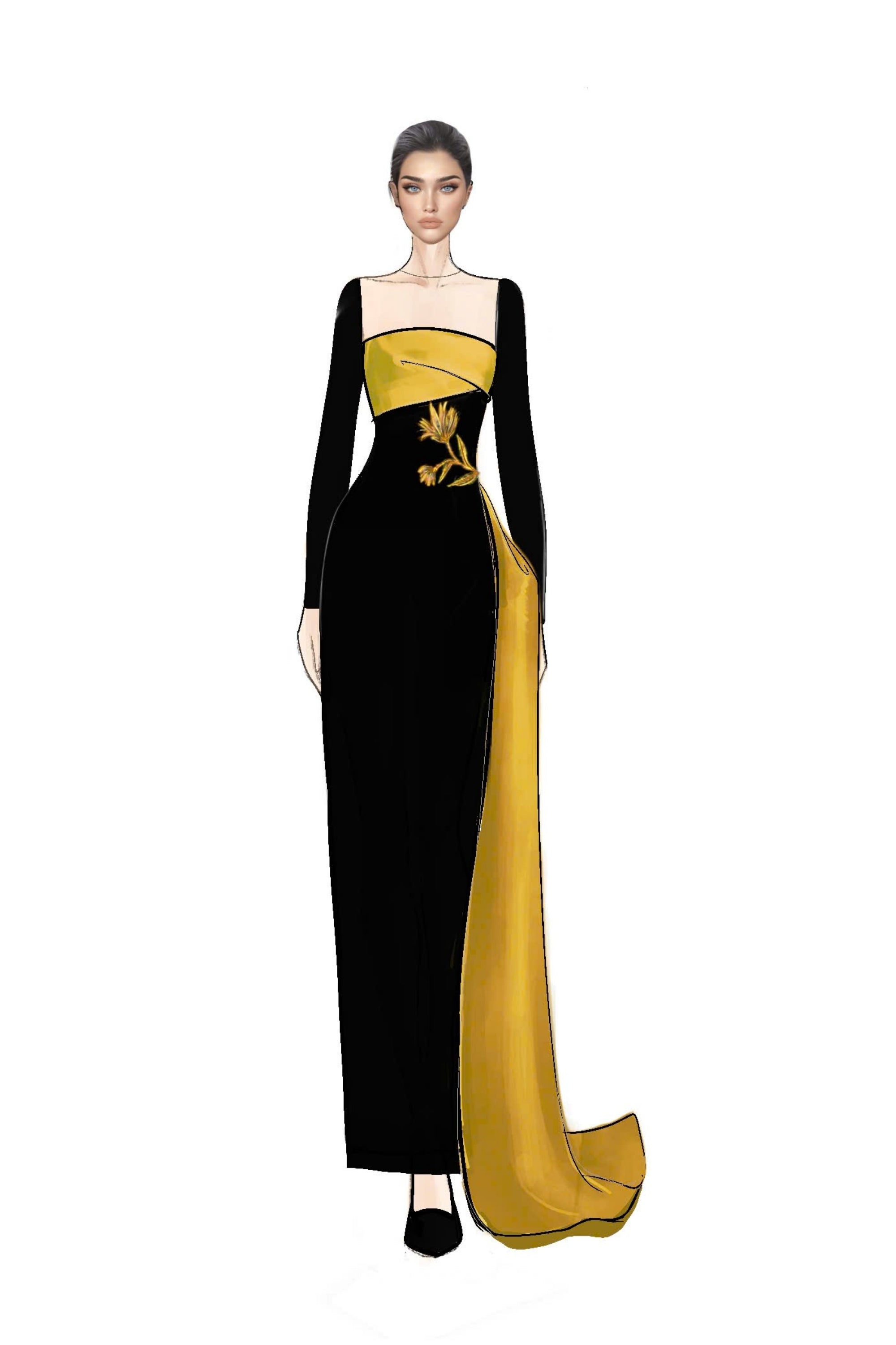 Farbiyoun crepe and royal taffeta dress