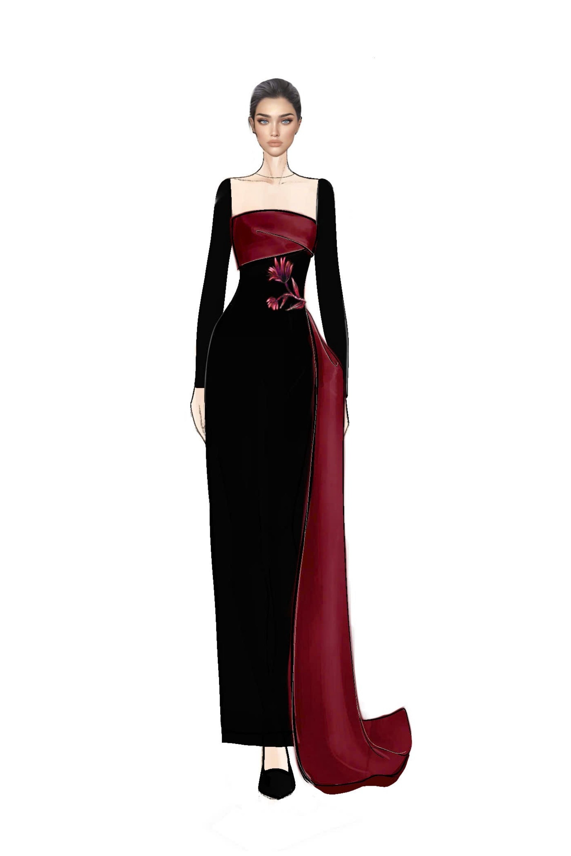 Farbiyoun crepe and royal taffeta dress