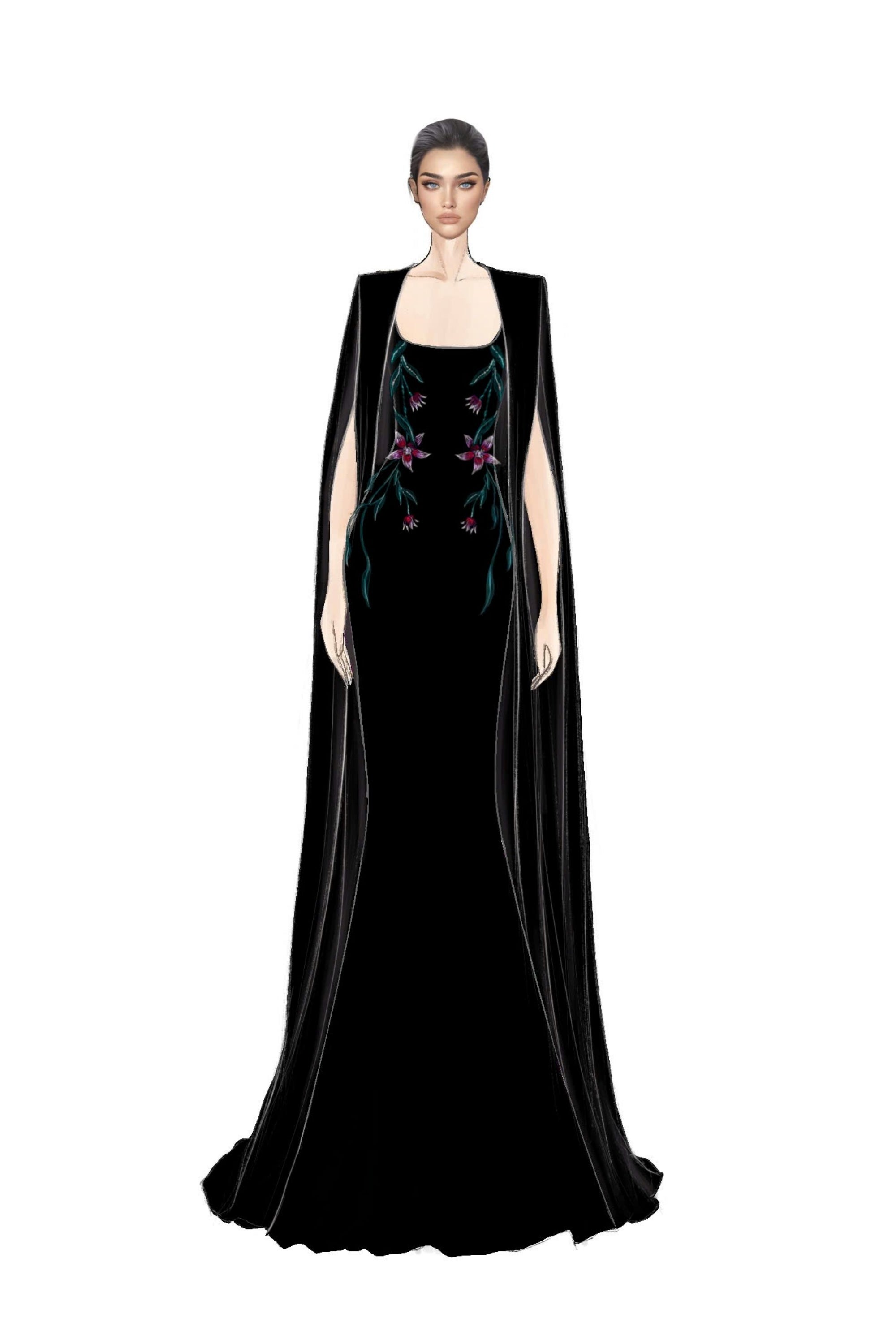 Asma crepe dress & Najla crepe cape