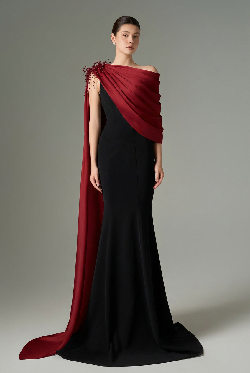 Negin crepe and silk fishtail dress