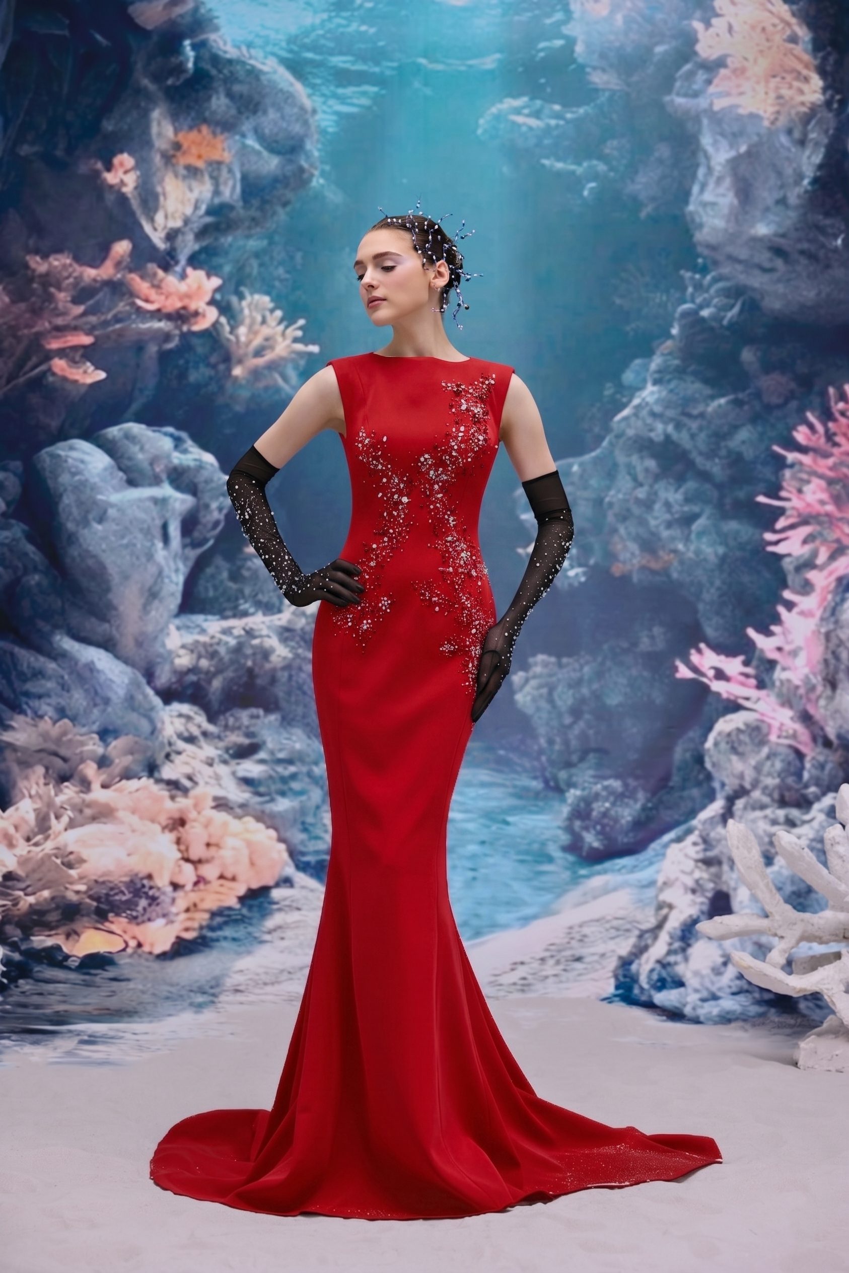 Leona Crepe Dress & Vellana Tulle Gloves