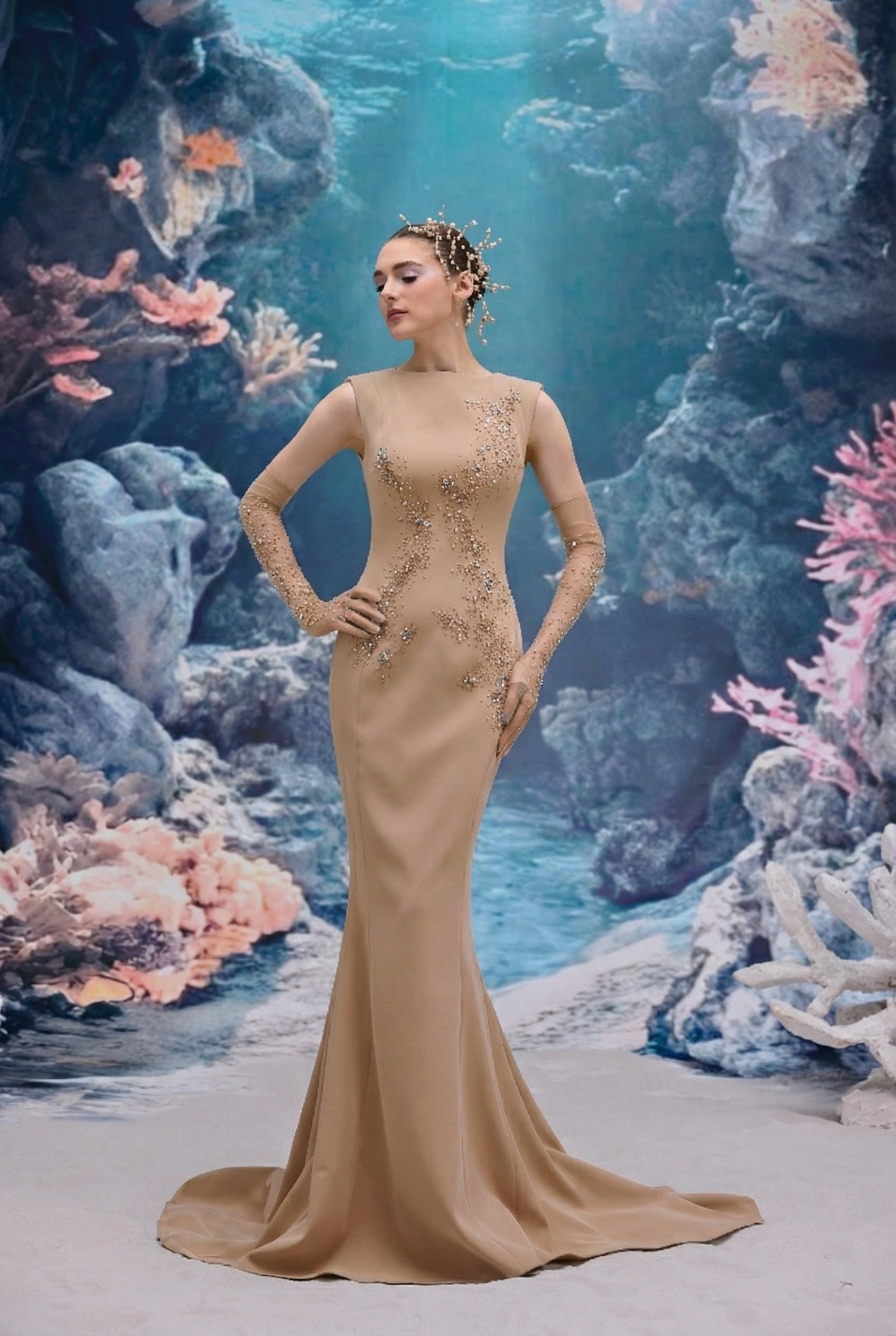 Leona Crepe Dress & Vellana Tulle Gloves