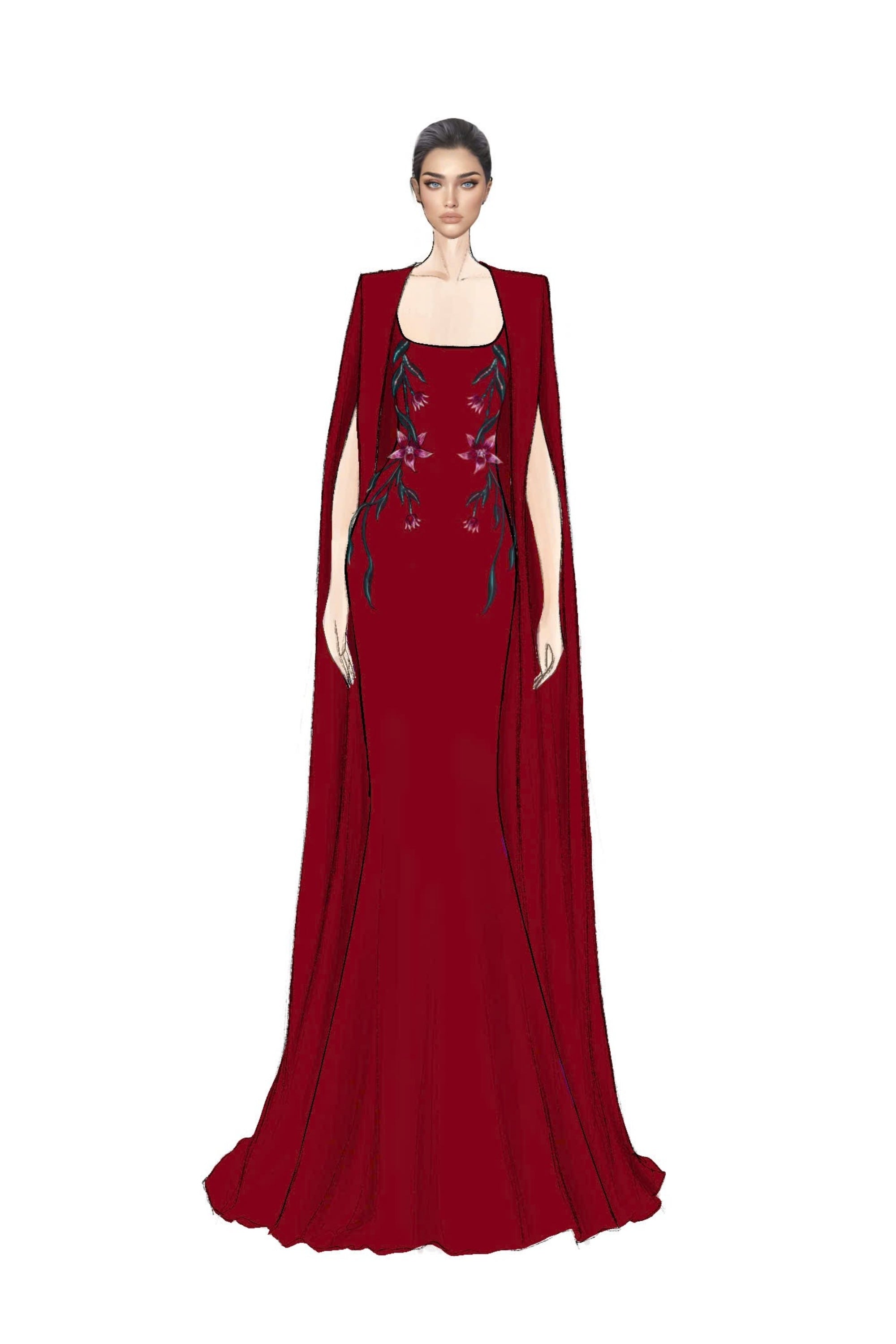 Asma crepe dress & Najla crepe cape