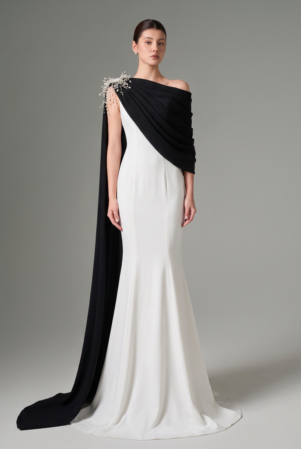 Negin crepe and silk fishtail dress