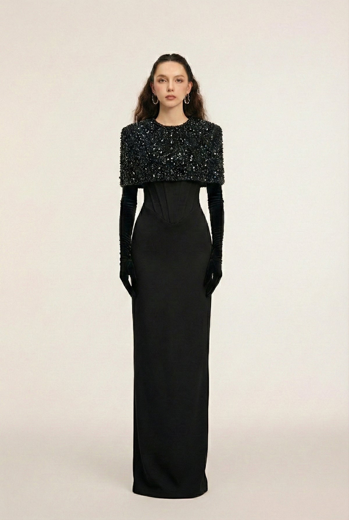 Elira Crepe dress and Velvet Gloves