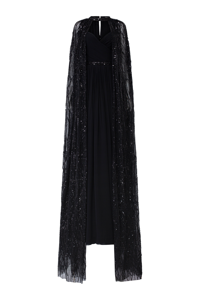 Shakira chiffon pleated dress with cape