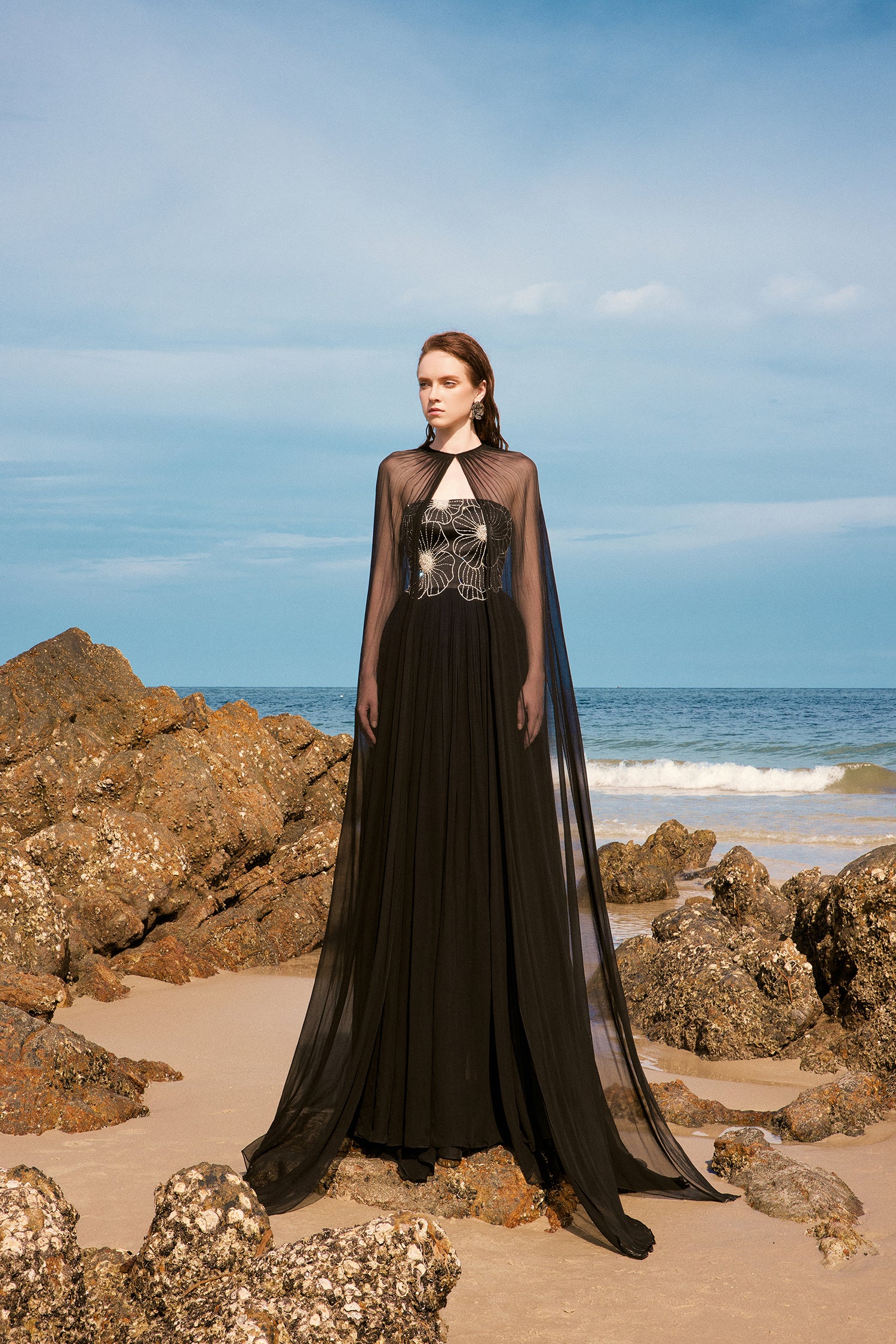 Katherine chiffon floral dress with cape