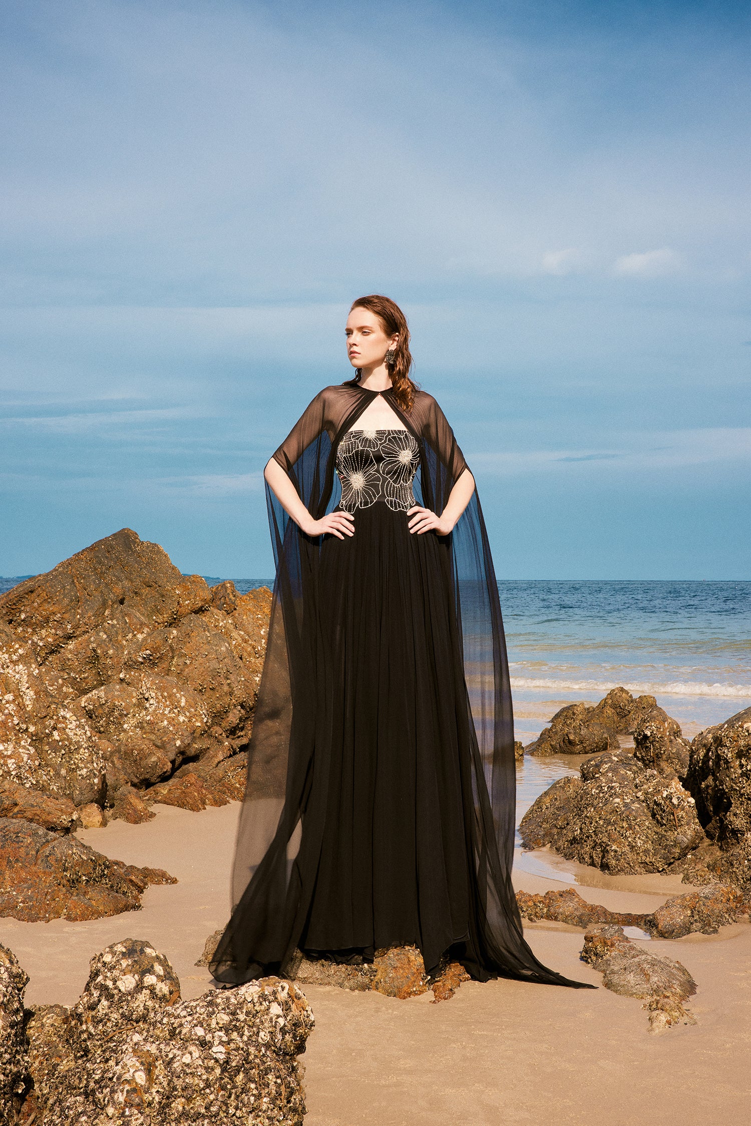 Katherine chiffon floral dress with cape