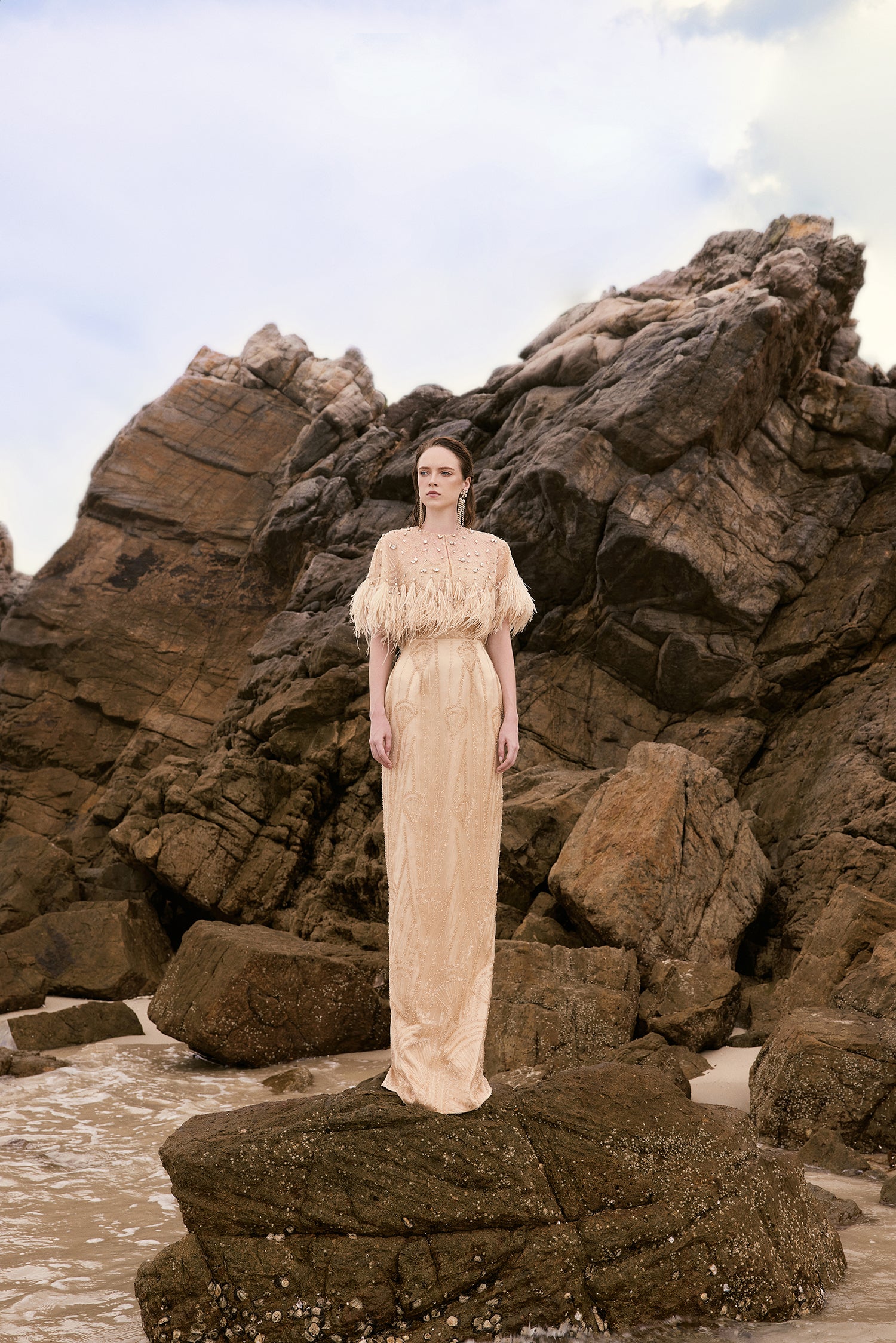 Lucice crystal lace bodycon dress with cape