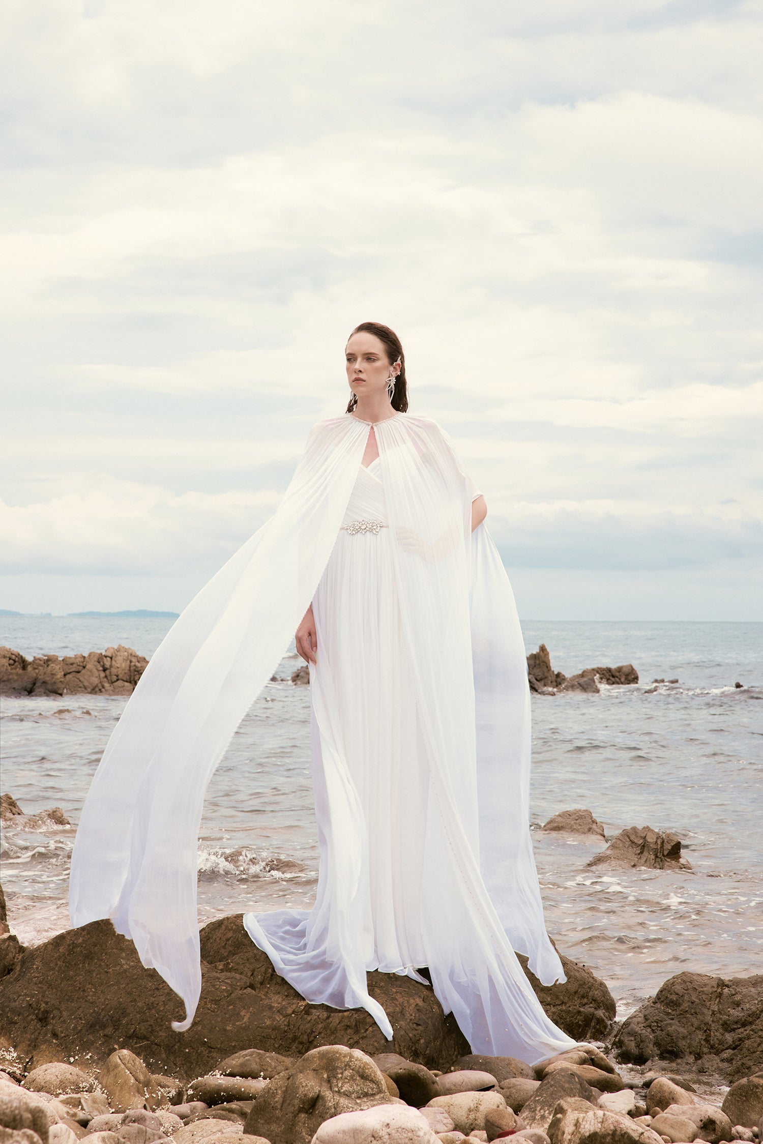 Yona chiffon crystal dress with cape