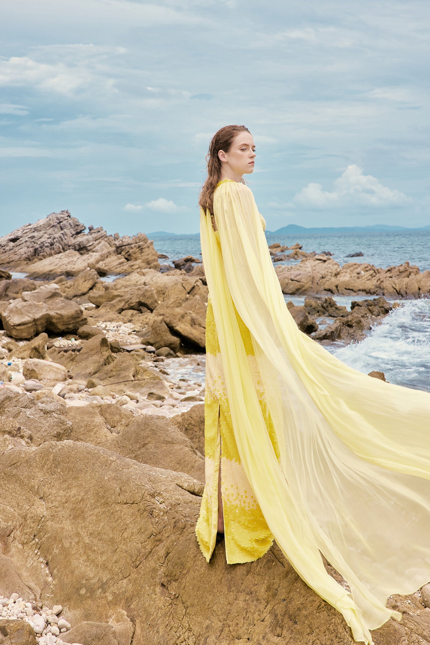 Dilys sequins floral dress with cape