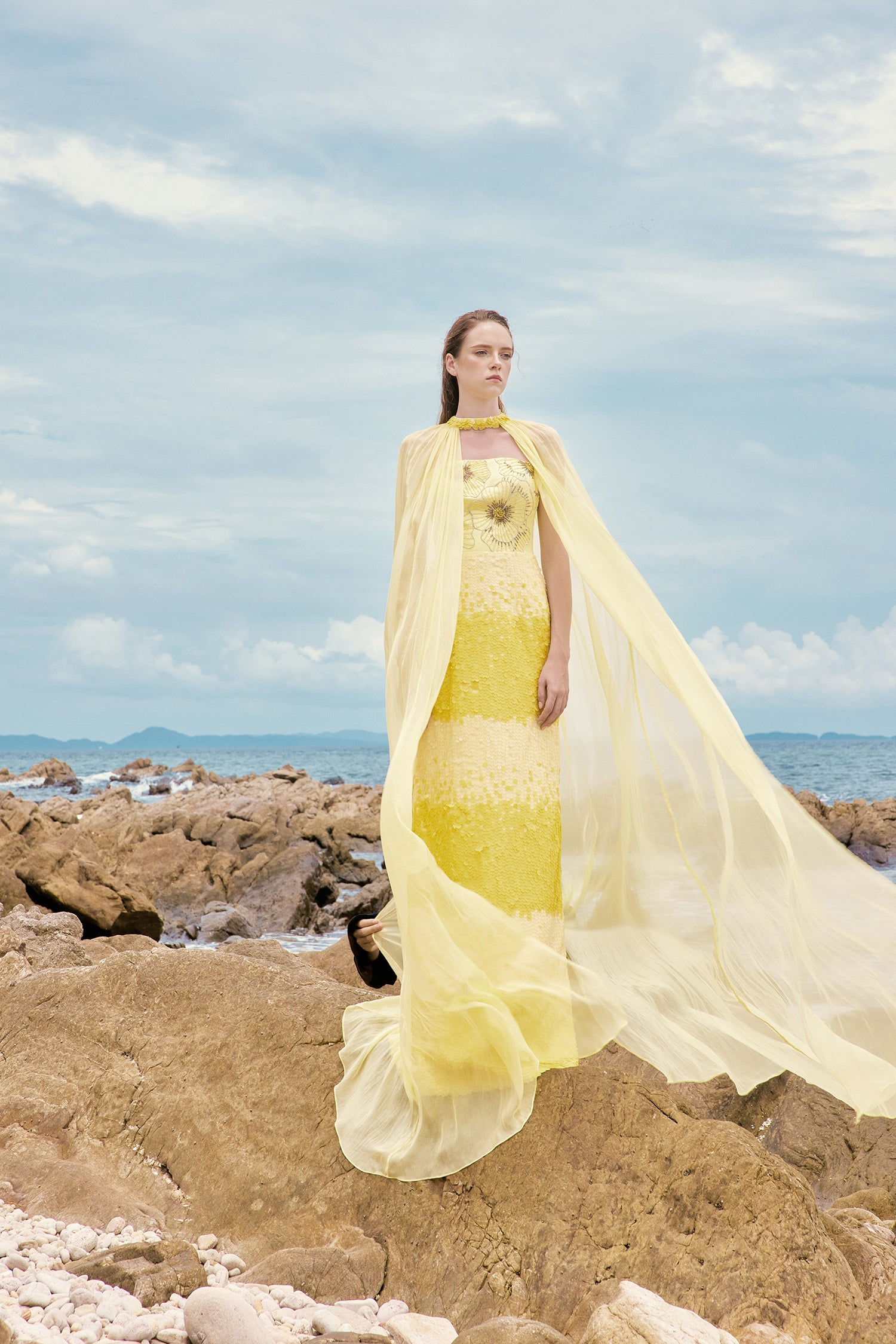 Dilys sequins floral dress with cape