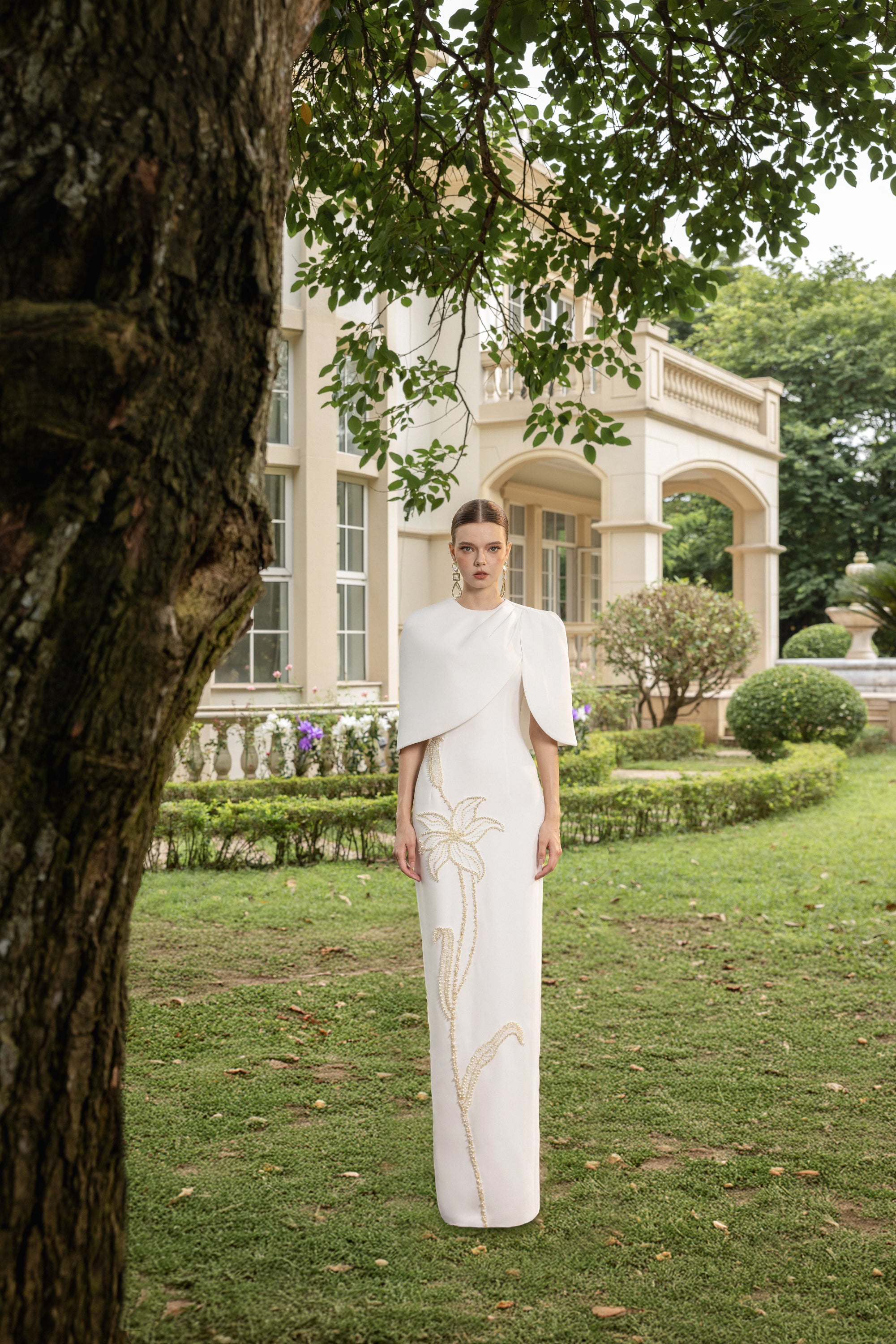 Rosalie Crepe Dress with louise crepe cape