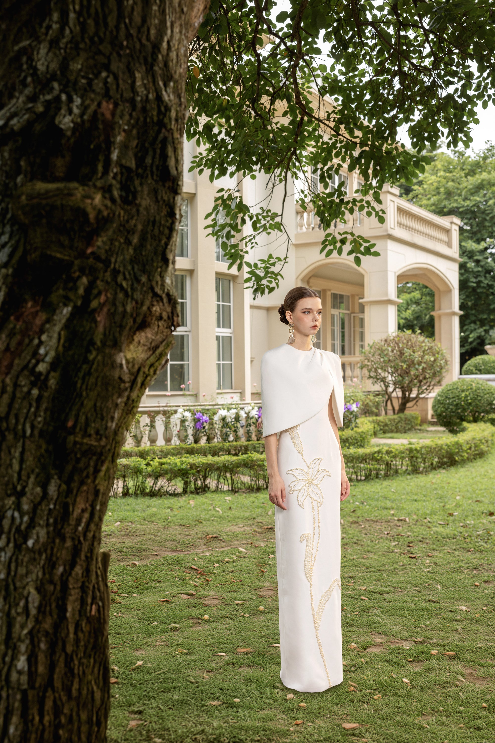 Rosalie Crepe Dress with louise crepe cape