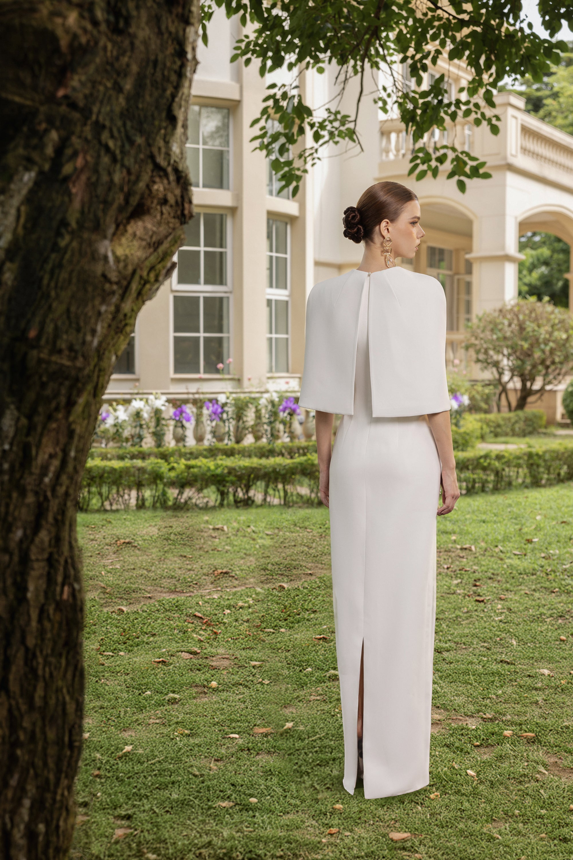 Rosalie Crepe Dress with louise crepe cape