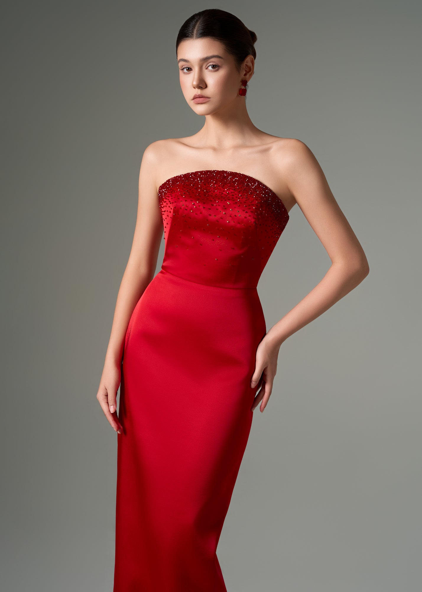 Yasmin silk taffeta strapless bodycon dress