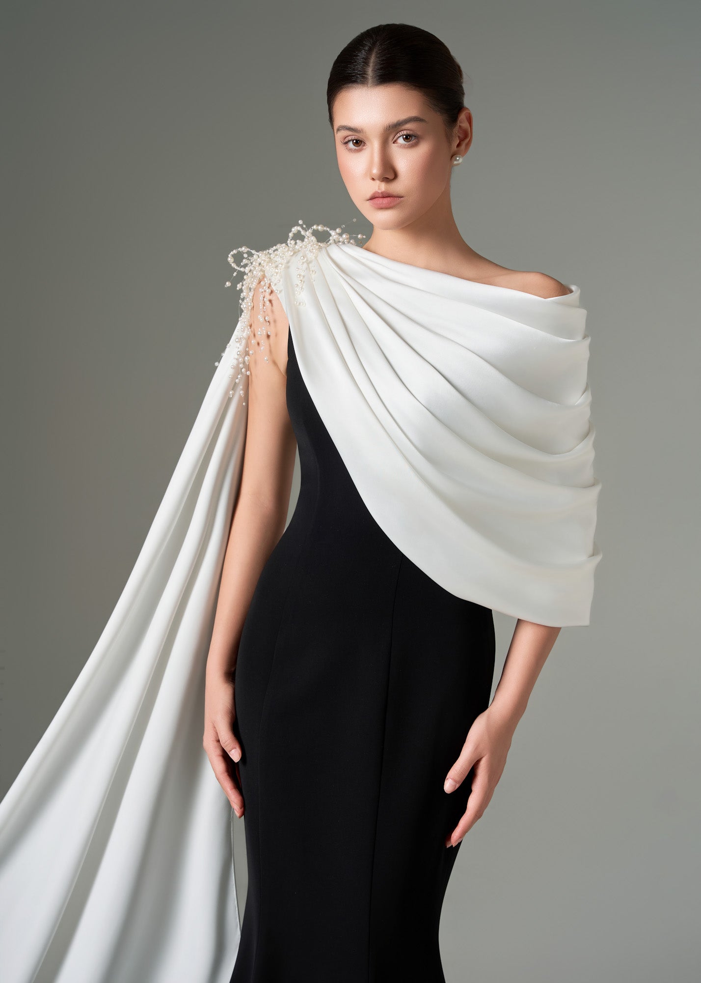 Negin crepe and silk fishtail dress