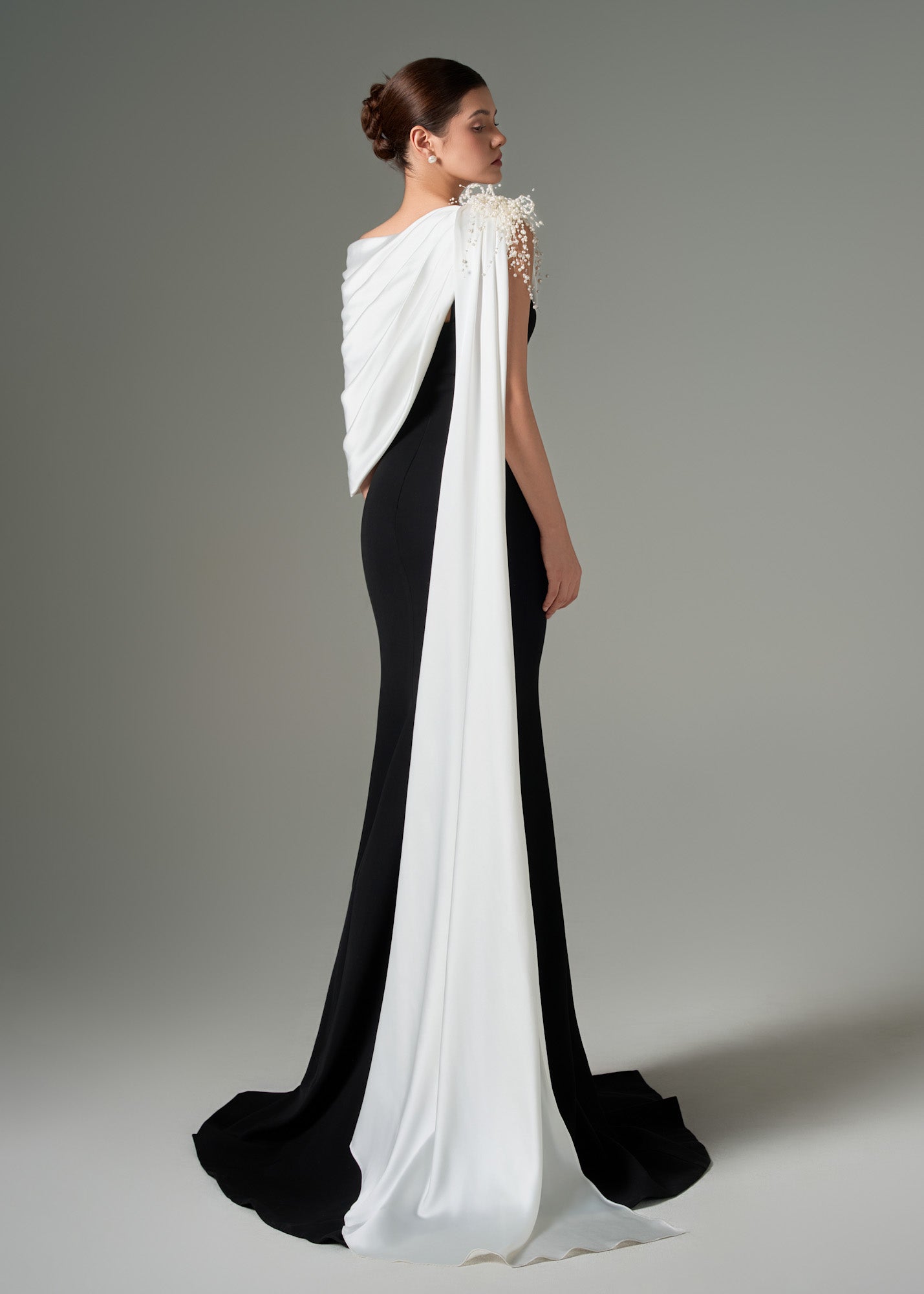 Negin crepe and silk fishtail dress