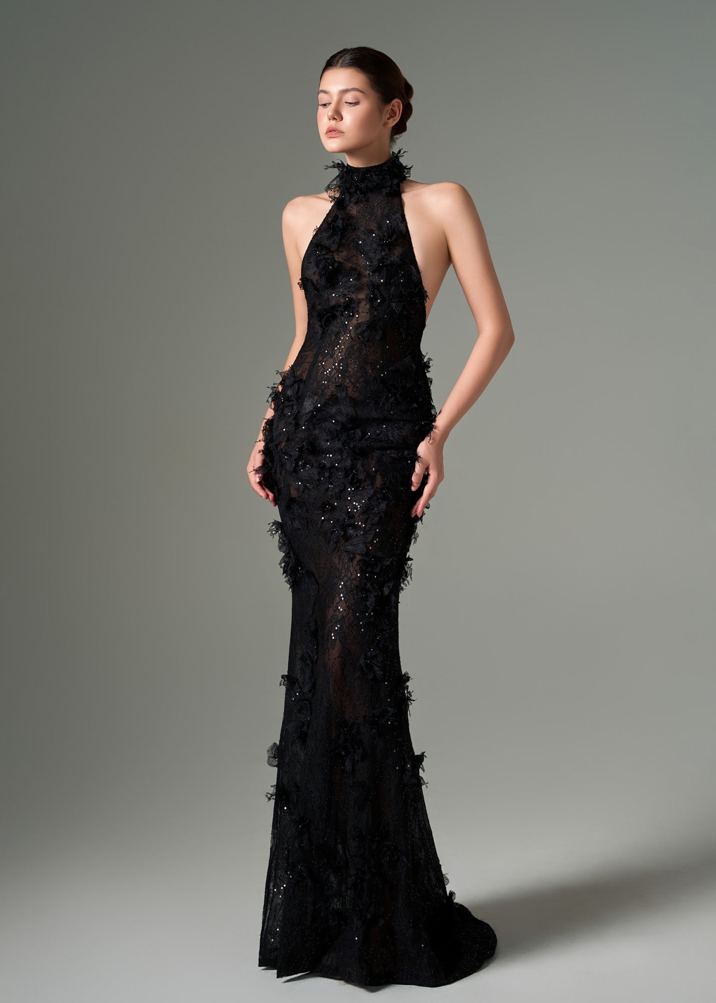 Aylin floral lace halter neck dress