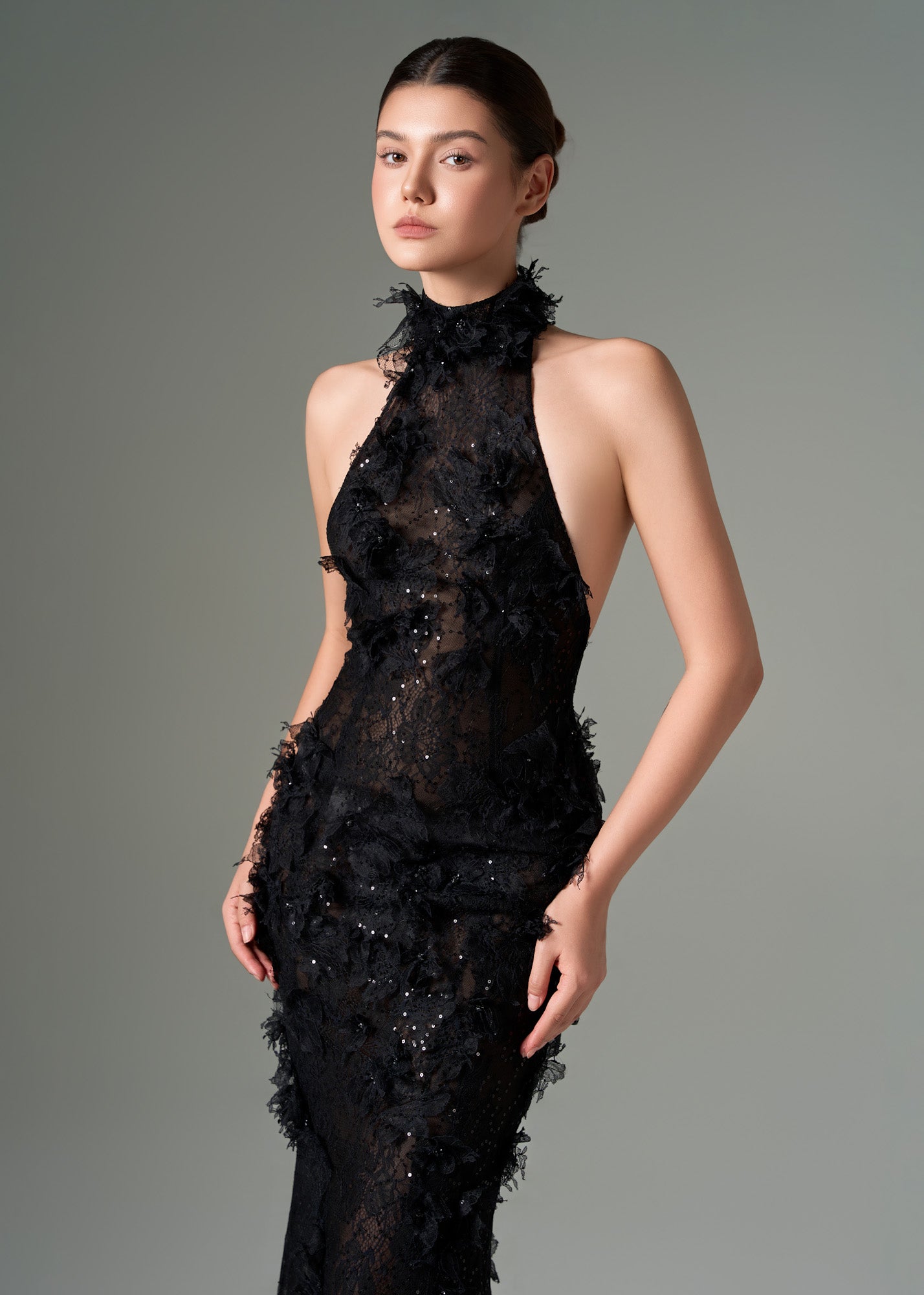 Aylin floral lace halter neck dress