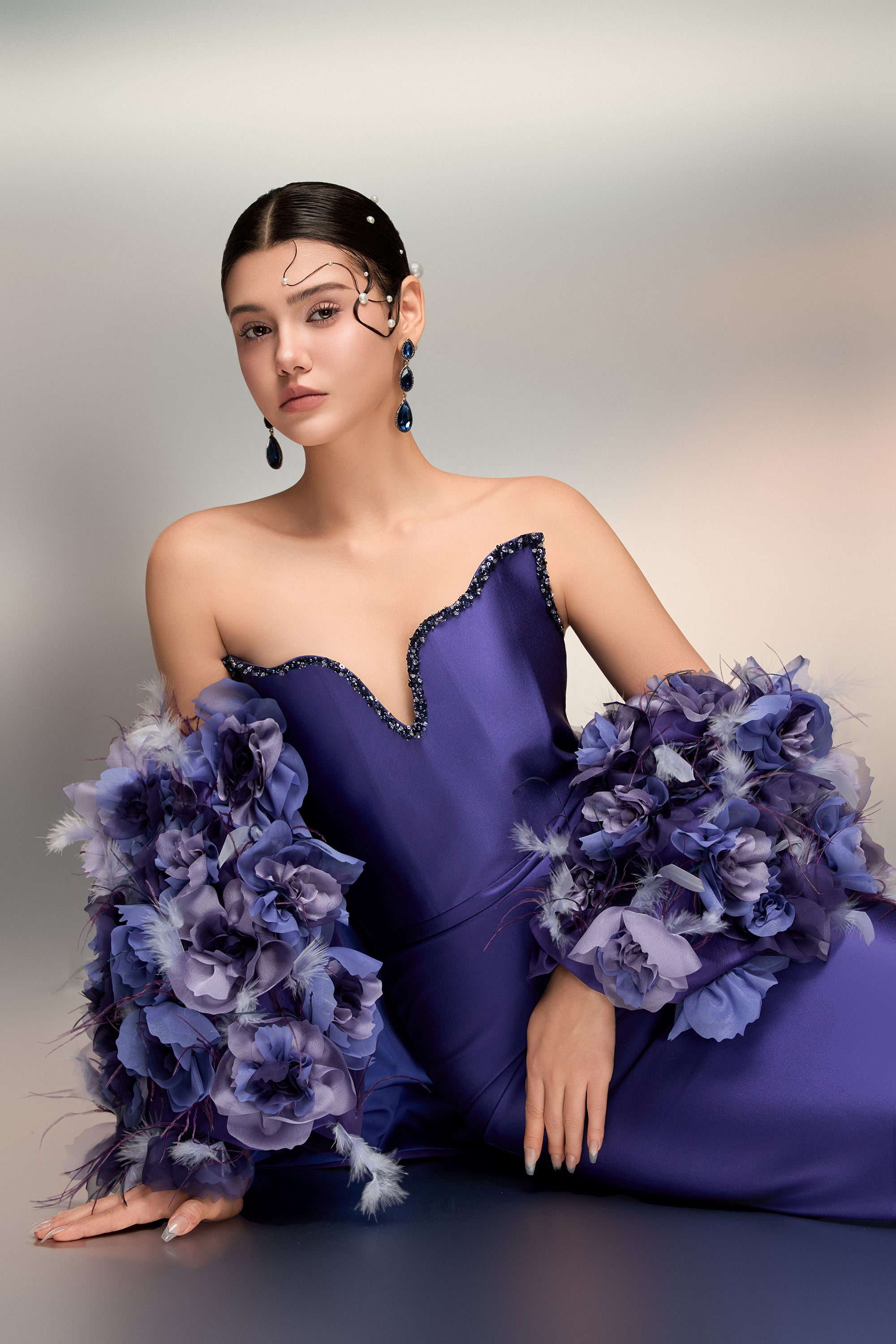Hanan feather and royal taffeta cape