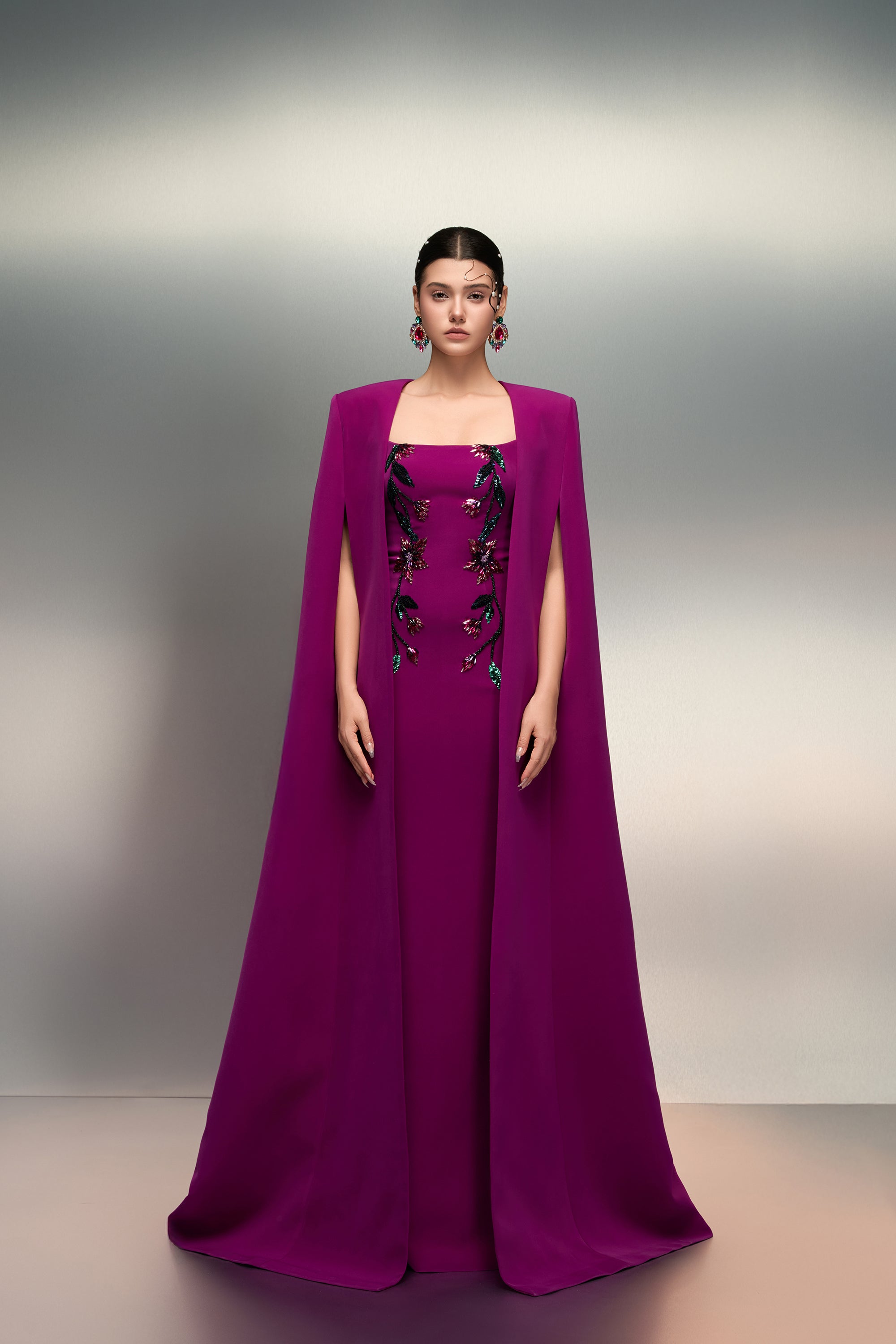 Asma crepe dress & Najla crepe cape